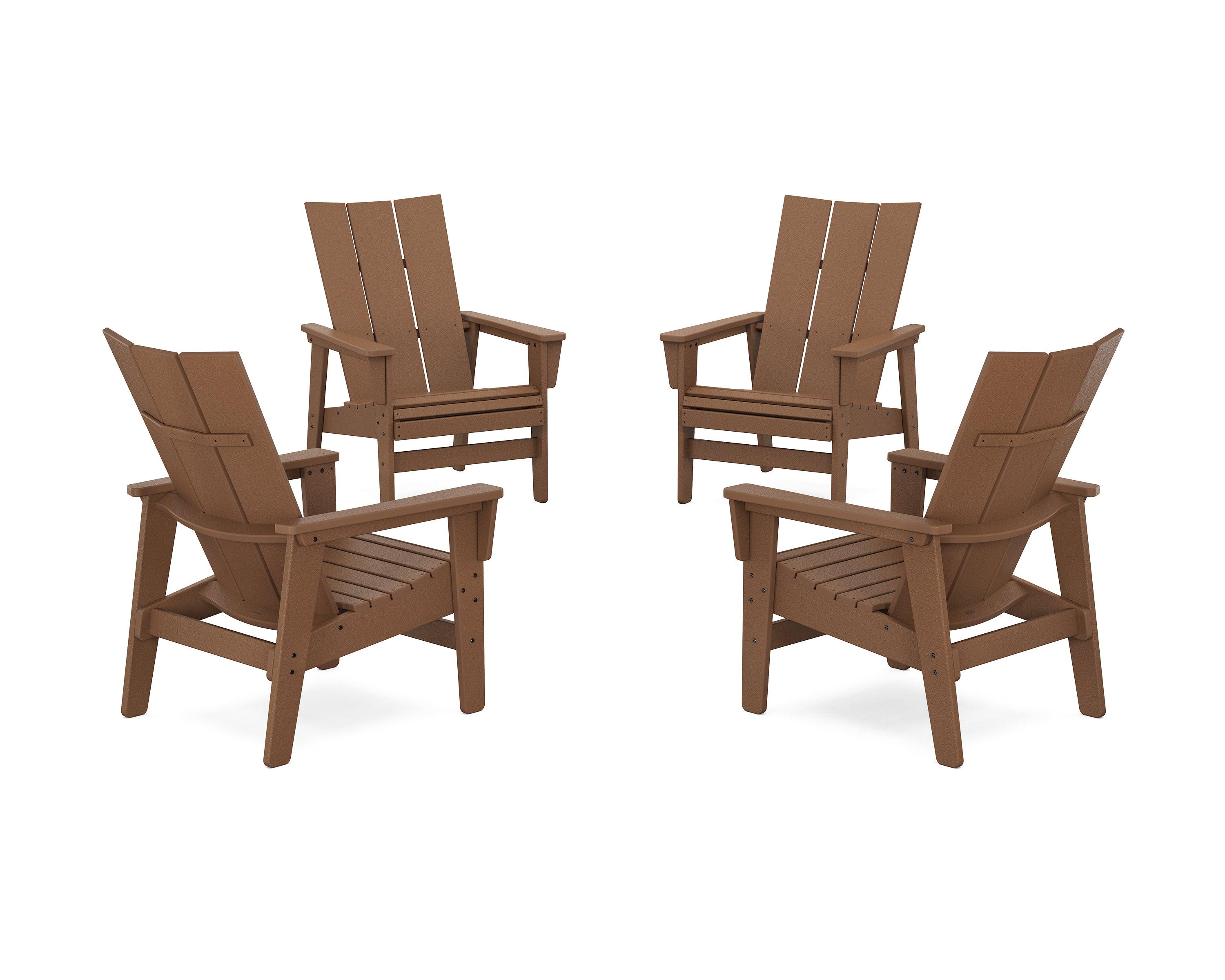 POLYWOOD® 4-Piece Modern Grand Upright Adirondack Chair Conversation Set in Teak