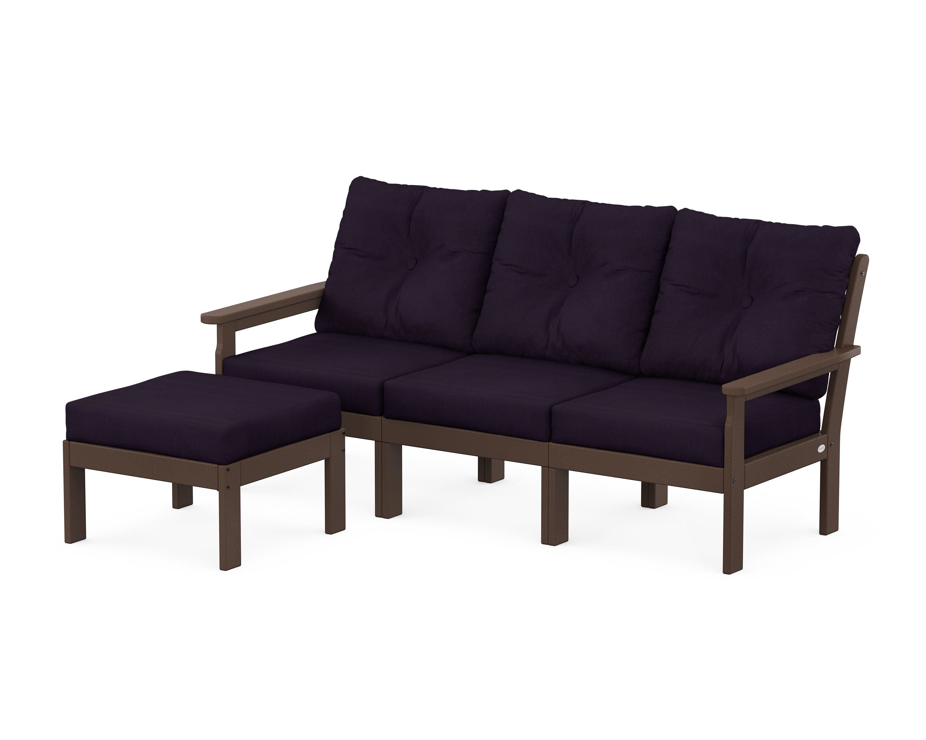 POLYWOOD Vineyard 4-Piece Sectional with Ottoman in Mahogany / Navy Linen