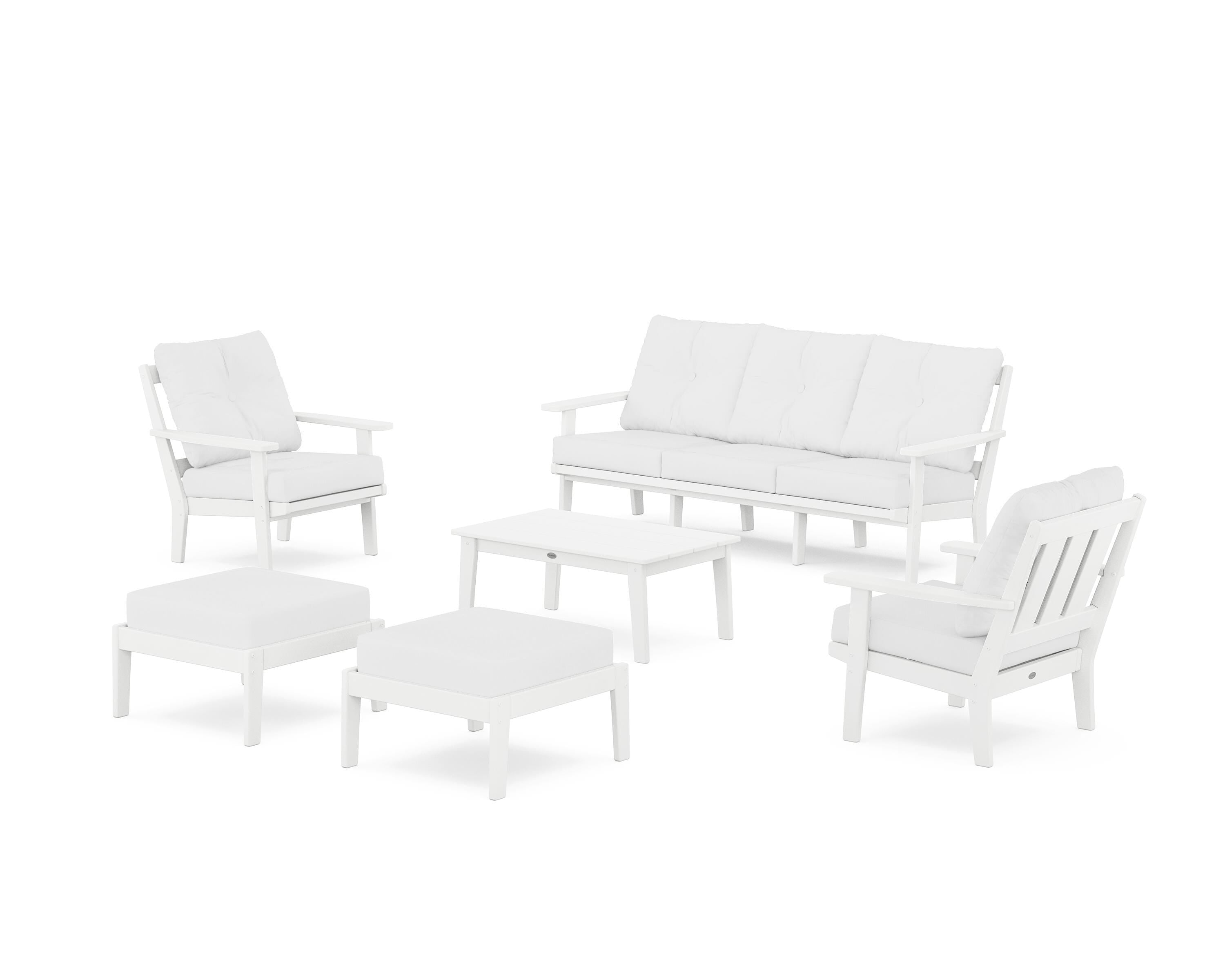 POLYWOOD Oxford 6-Piece Lounge Sofa Set in White / Natural