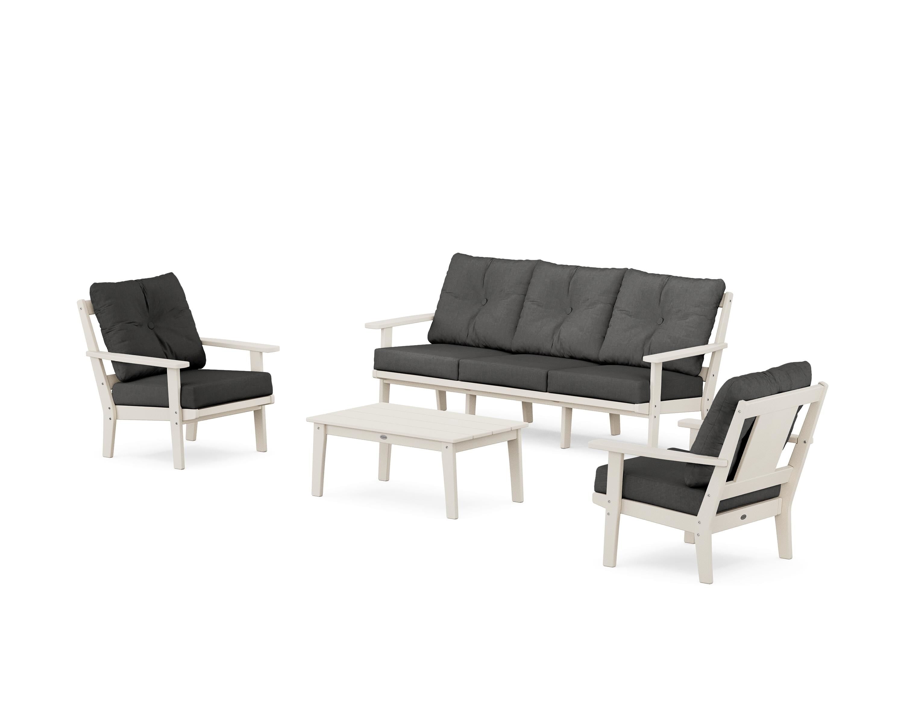 POLYWOOD Prairie 4-Piece Deep Seating Set with Sofa in Sand / Spectrum Carbon