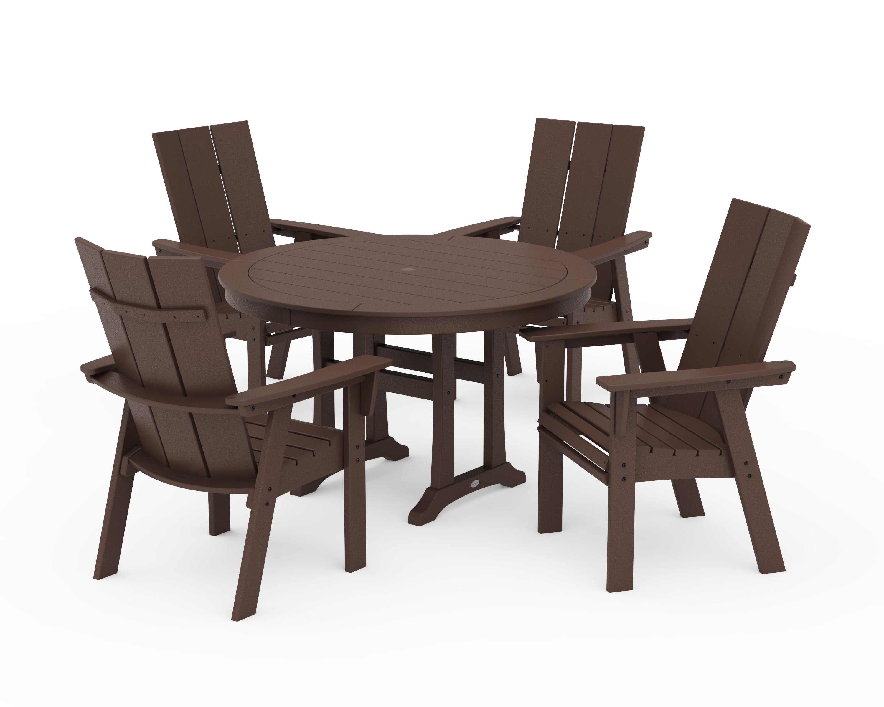 POLYWOOD Modern Curveback Adirondack 5-Piece Nautical Trestle Dining Set in Mahogany