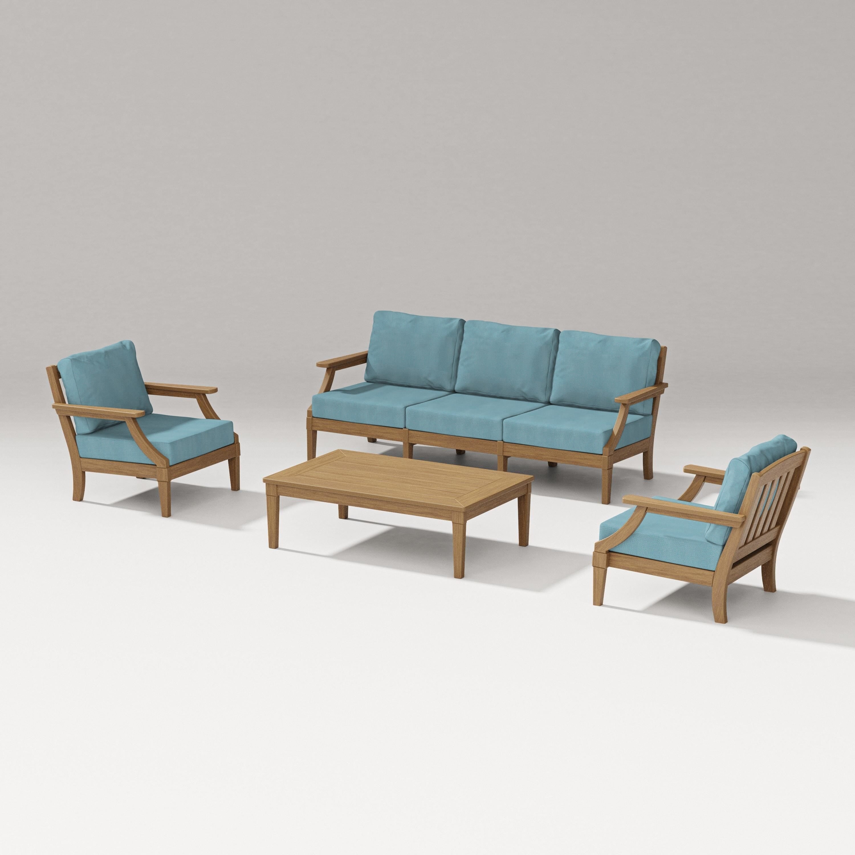 PW Designer Series Estate 4-Piece Lounge Sofa Set in Natural / Lattice Sky Blue