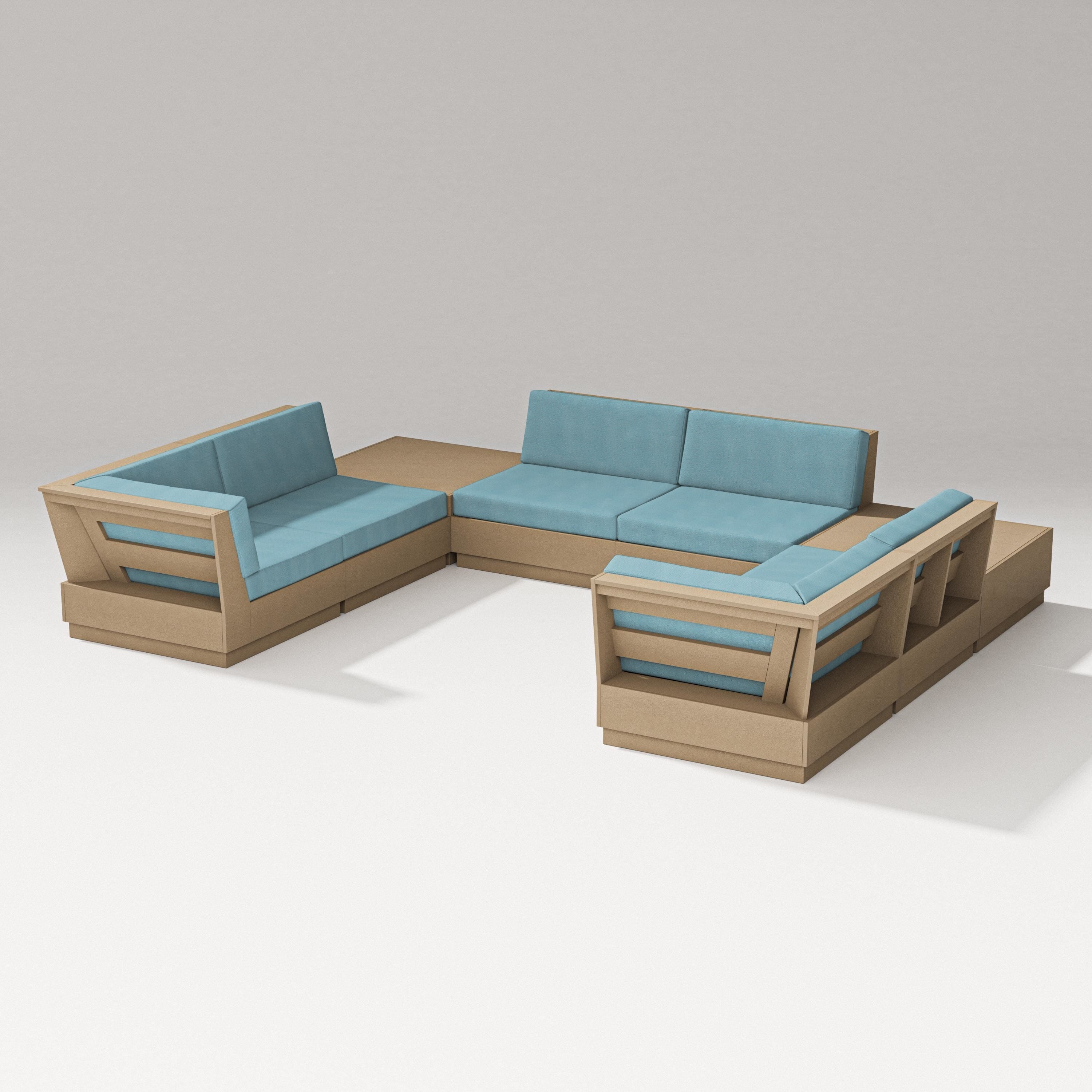 PW Designer Series Elevate 8-Piece U-Shaped Sectional in Vintage Sahara / Lattice Sky Blue