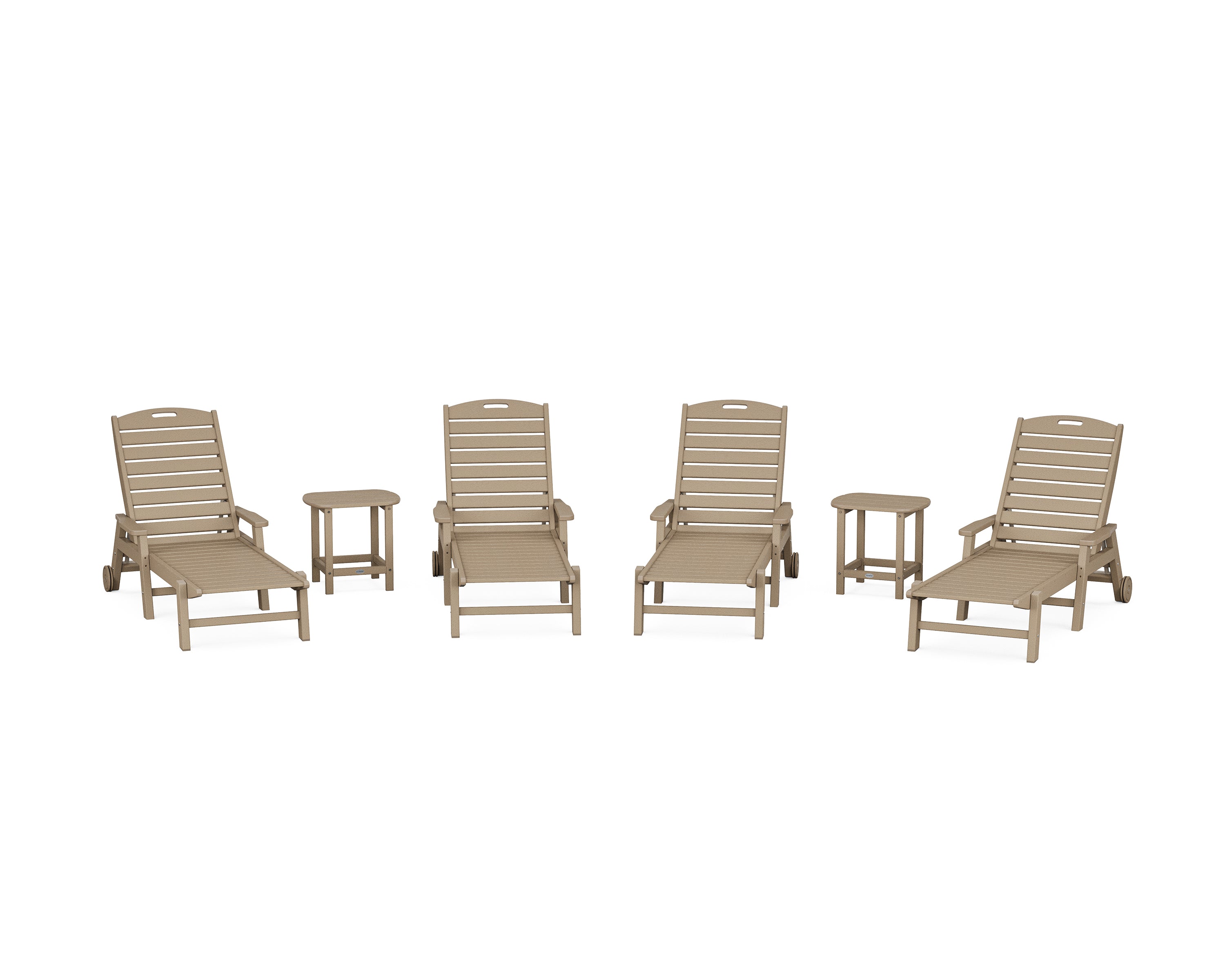 POLYWOOD Nautical Chaise 6-Piece Set with Arms & Wheels in Vintage Sahara