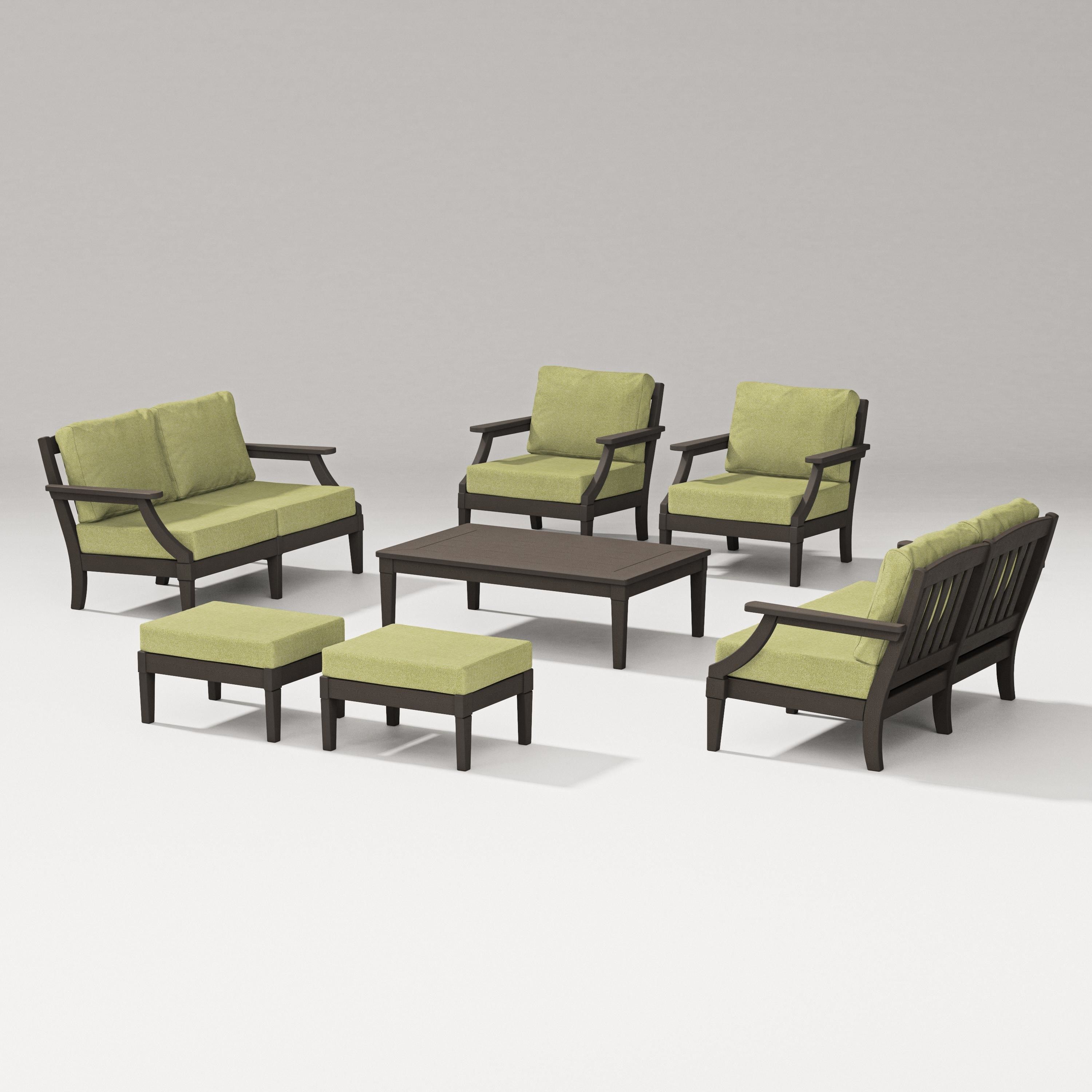 PW Designer Series Estate 7-Piece Lounge Loveseat Set in Vintage Coffee / Chartreuse Boucle