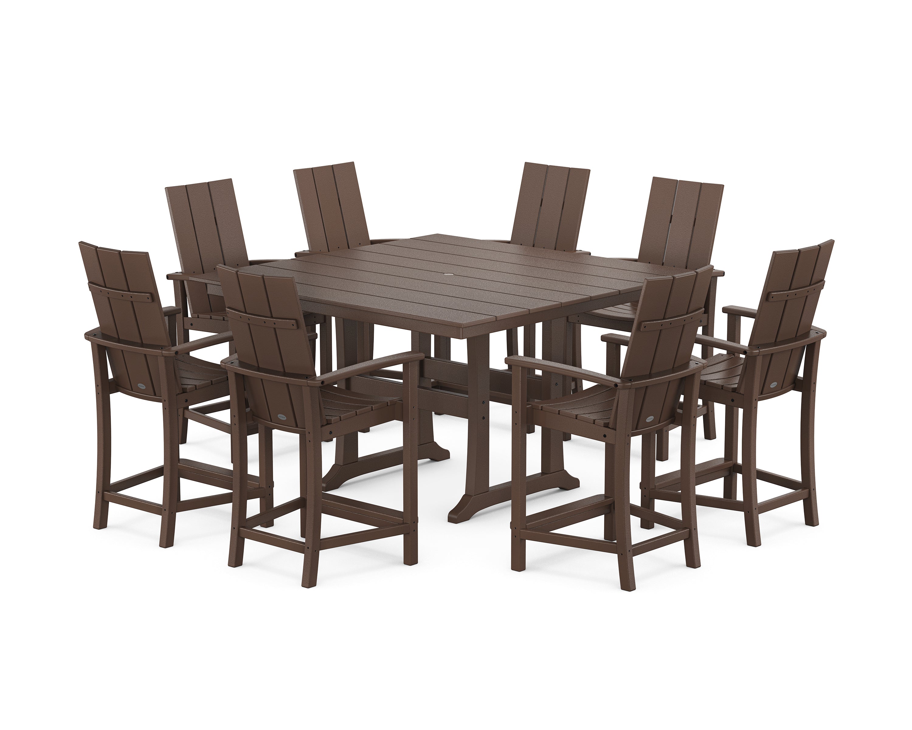 POLYWOOD® Modern Adirondack 9-Piece Farmhouse Trestle Counter Set in Mahogany