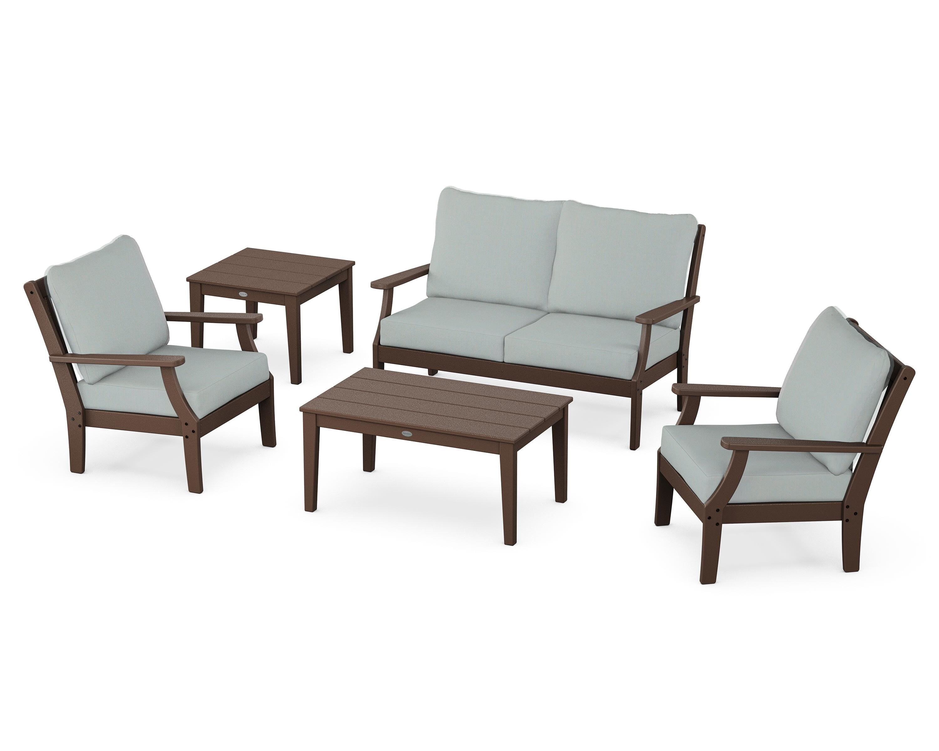 POLYWOOD Braxton 5-Piece Deep Seating Set in Mahogany / Spa