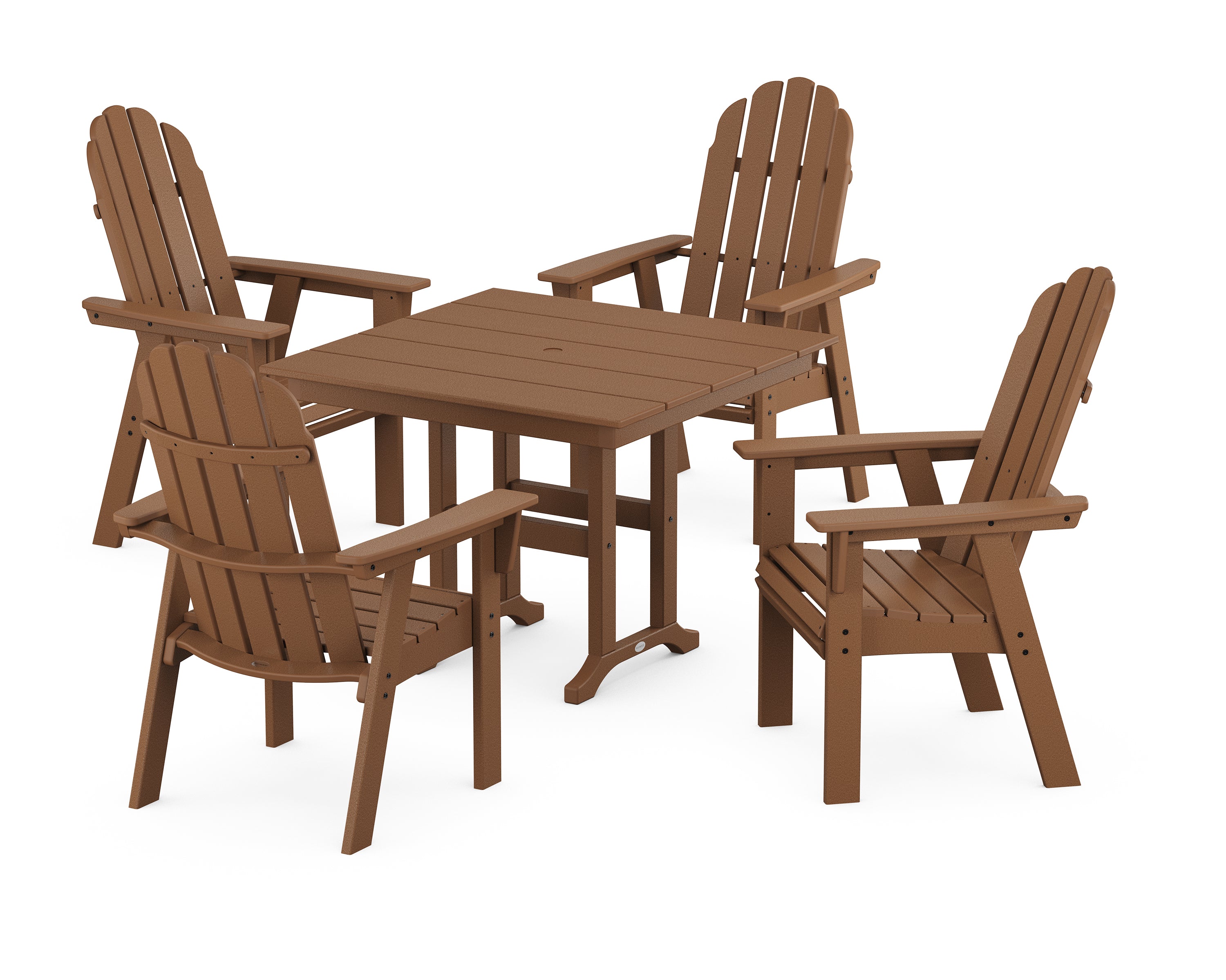 POLYWOOD® Vineyard Curveback Adirondack 5-Piece Farmhouse Dining Set in Teak