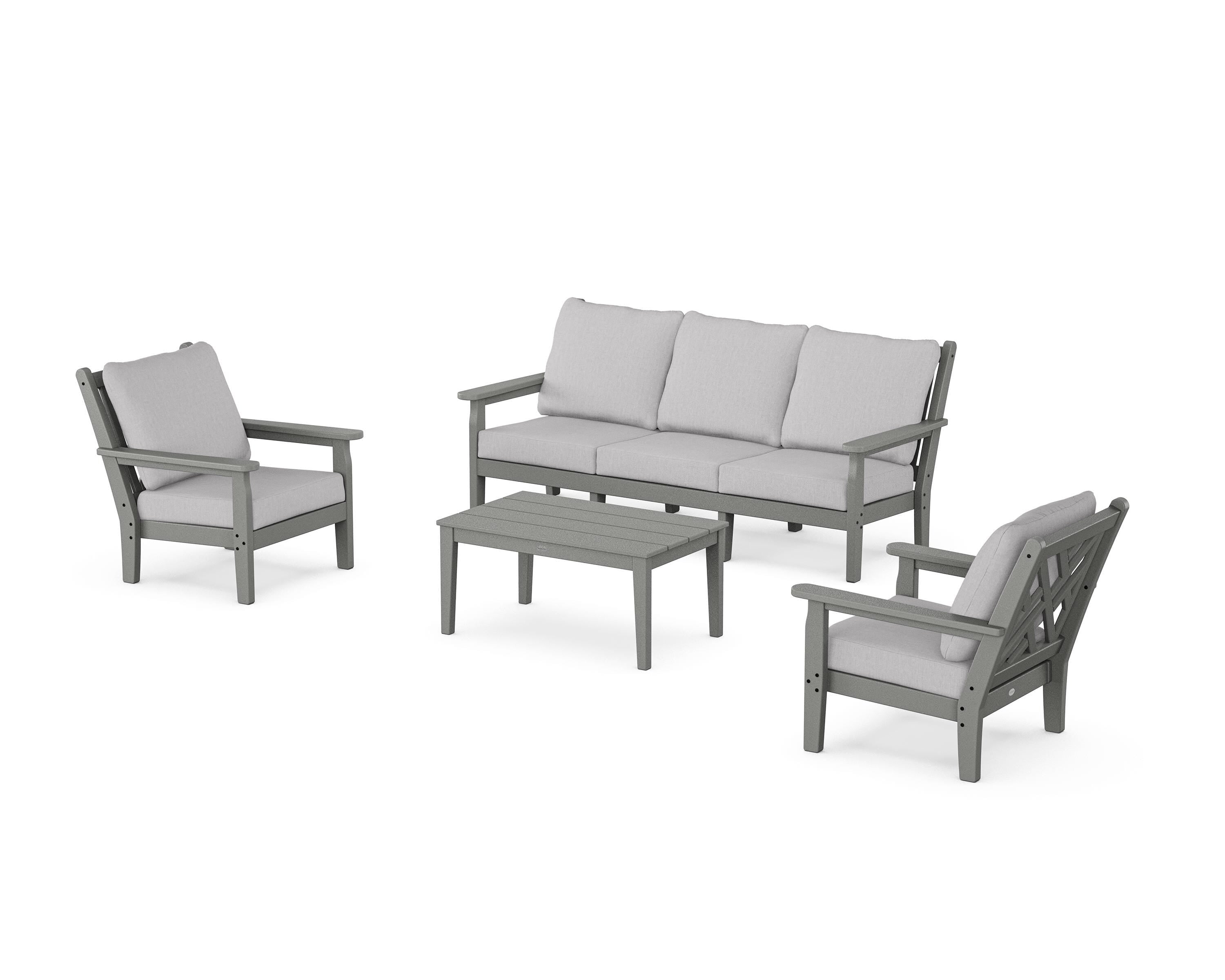 POLYWOOD Chippendale 4-Piece Deep Seating Set with Sofa in Slate Grey / Granite