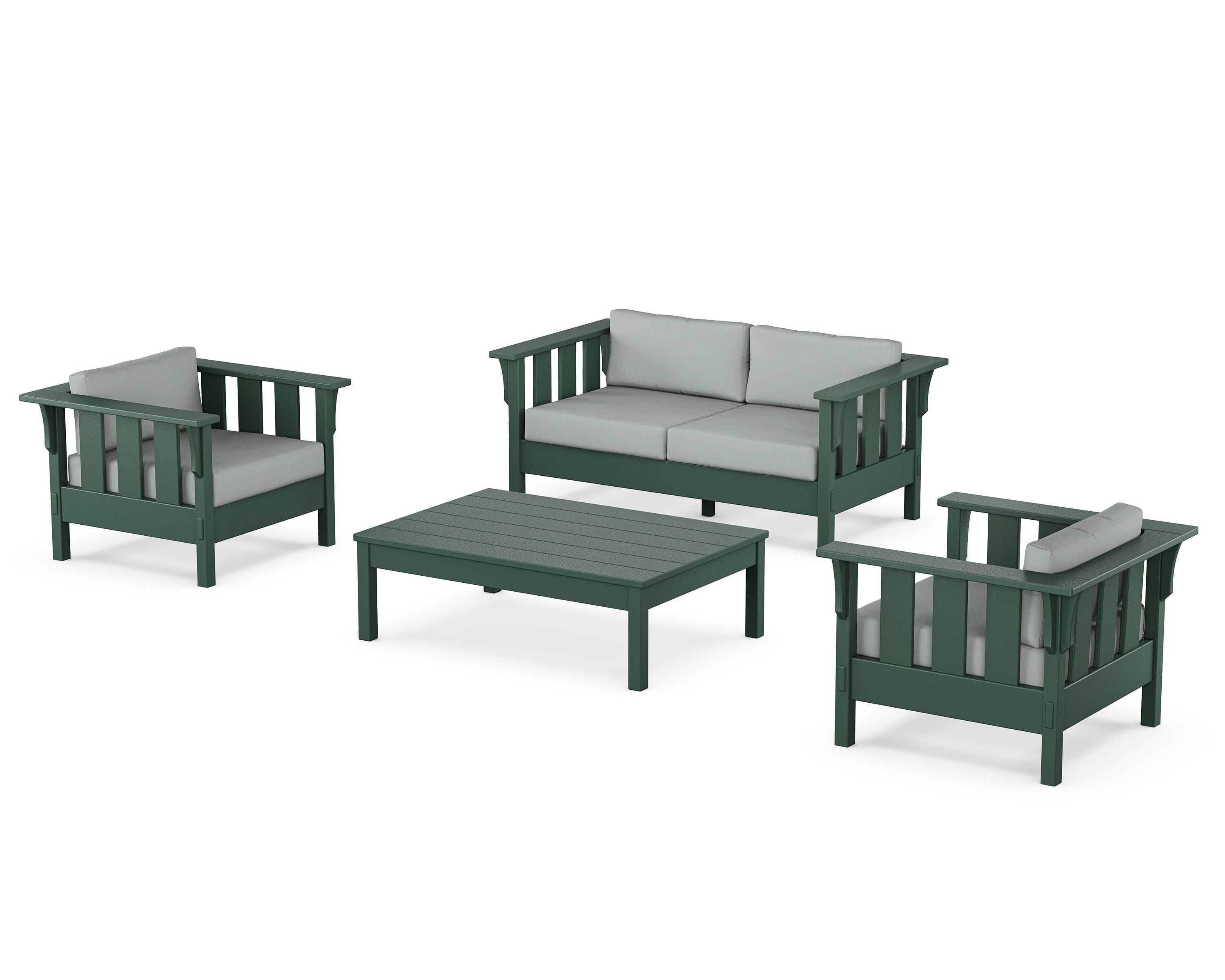 Martha Stewart by POLYWOOD Acadia 4-Piece Deep Seating Set with Loveseat in Green / Spa