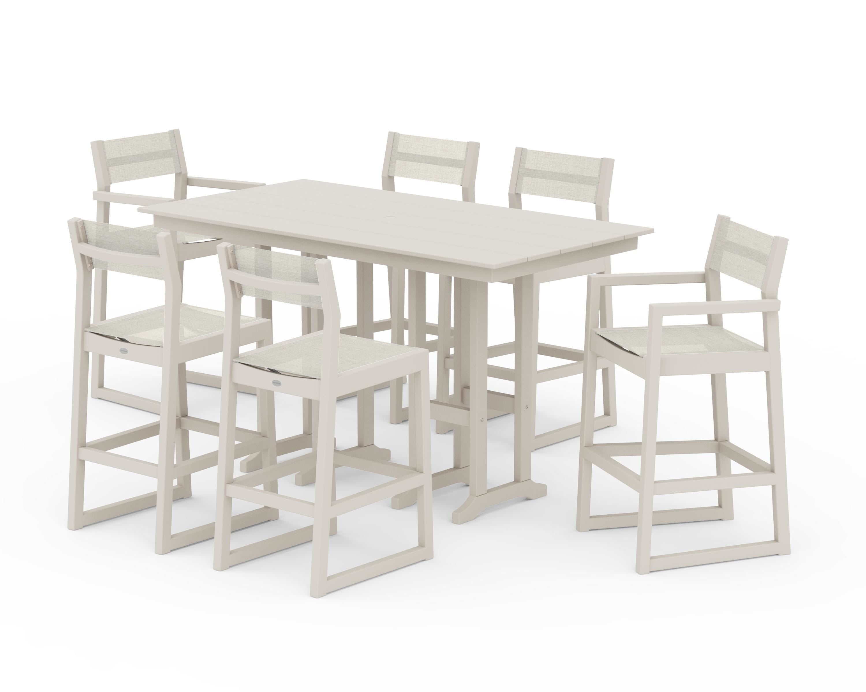POLYWOOD EDGE Sling 7-Piece Farmhouse Bar Set in Sand / Parchment Sling