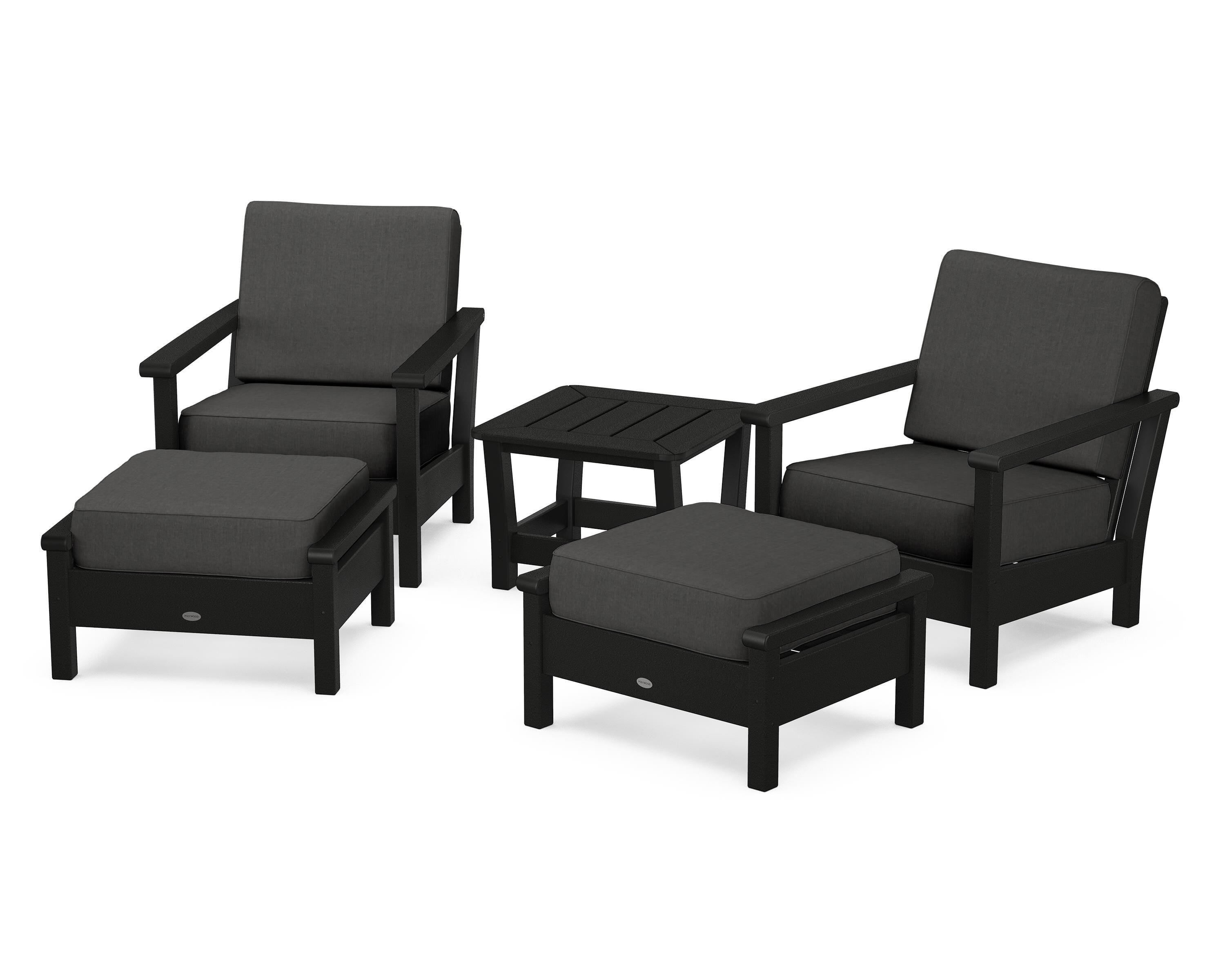 POLYWOOD Harbour 5-Piece Deep Seating Chair Set in Black / Spectrum Carbon