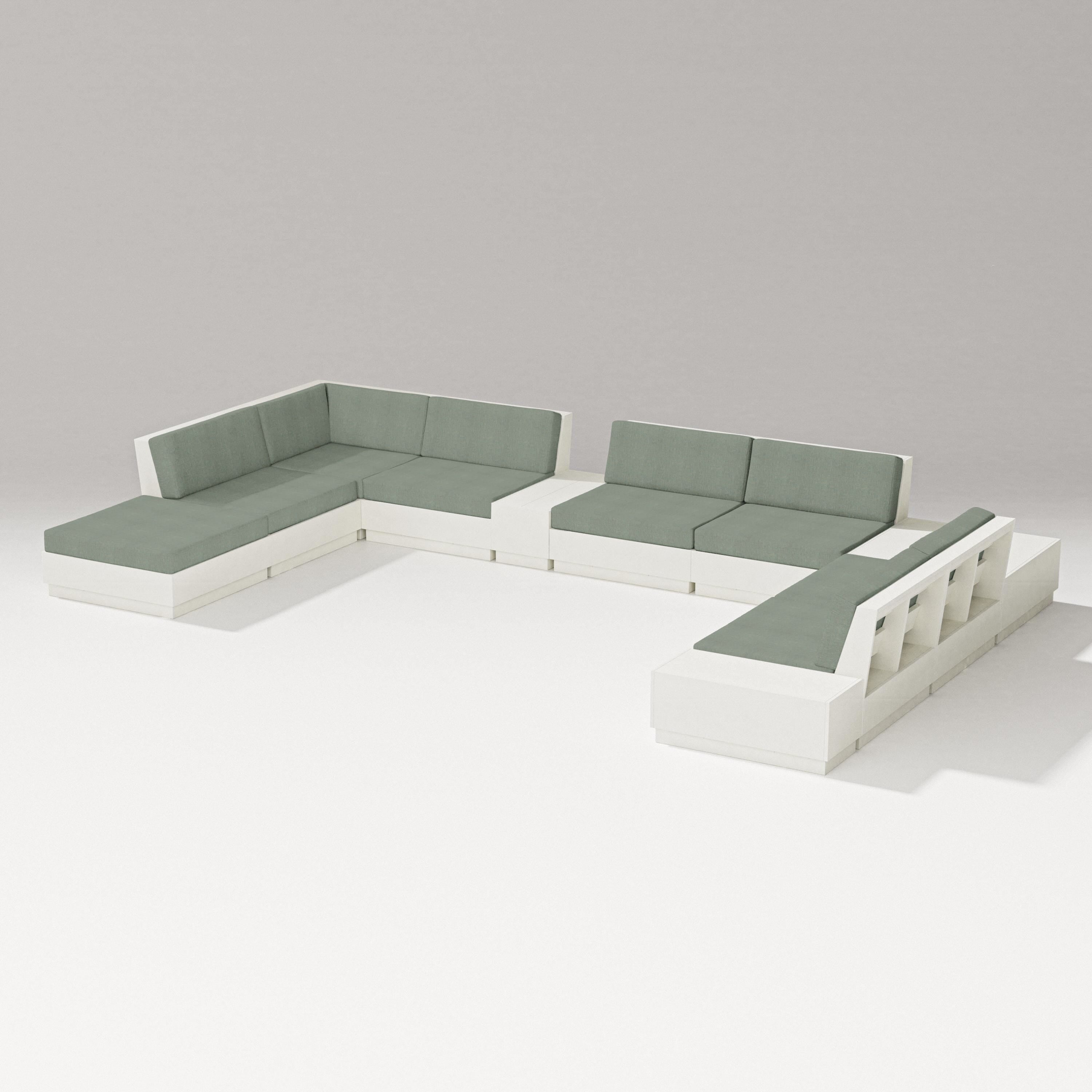 PW Designer Series Elevate 11-Piece Conversation Sectional Set in Vintage White / Cast Sage