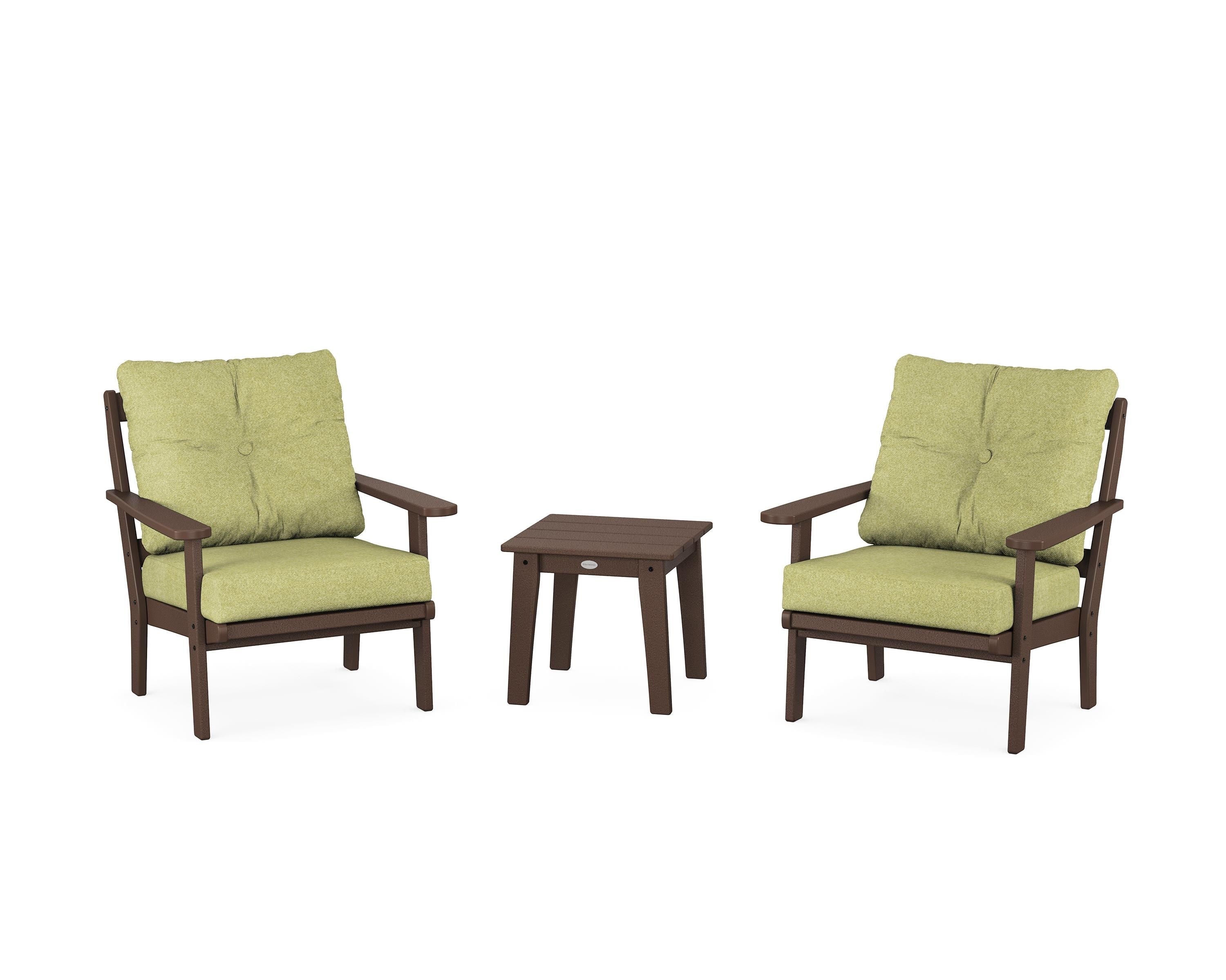 POLYWOOD Mission 3-Piece Deep Seating Set in Mahogany / Chartreuse Boucle