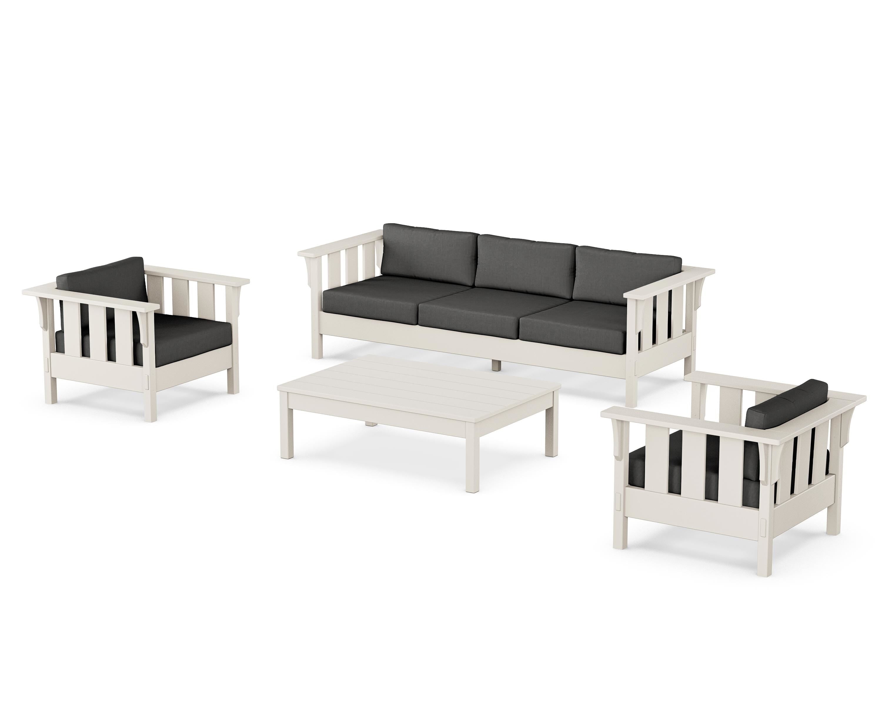 Martha Stewart by POLYWOOD Acadia 4-Piece Deep Seating Set with Sofa in Sand / Spectrum Carbon