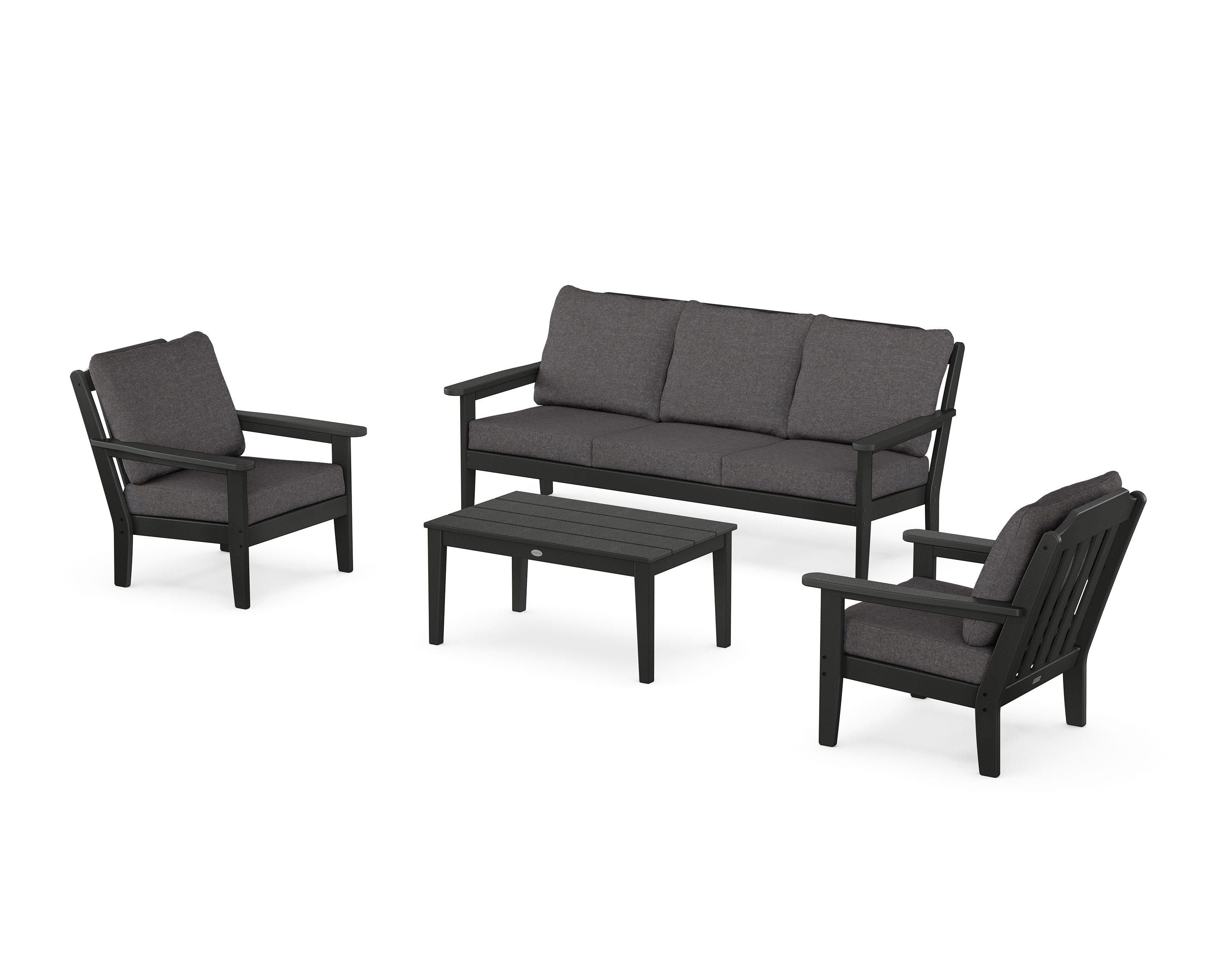 Country Living Cottage 4-Piece Deep Seating Set with Sofa in Black / Ash Charcoal