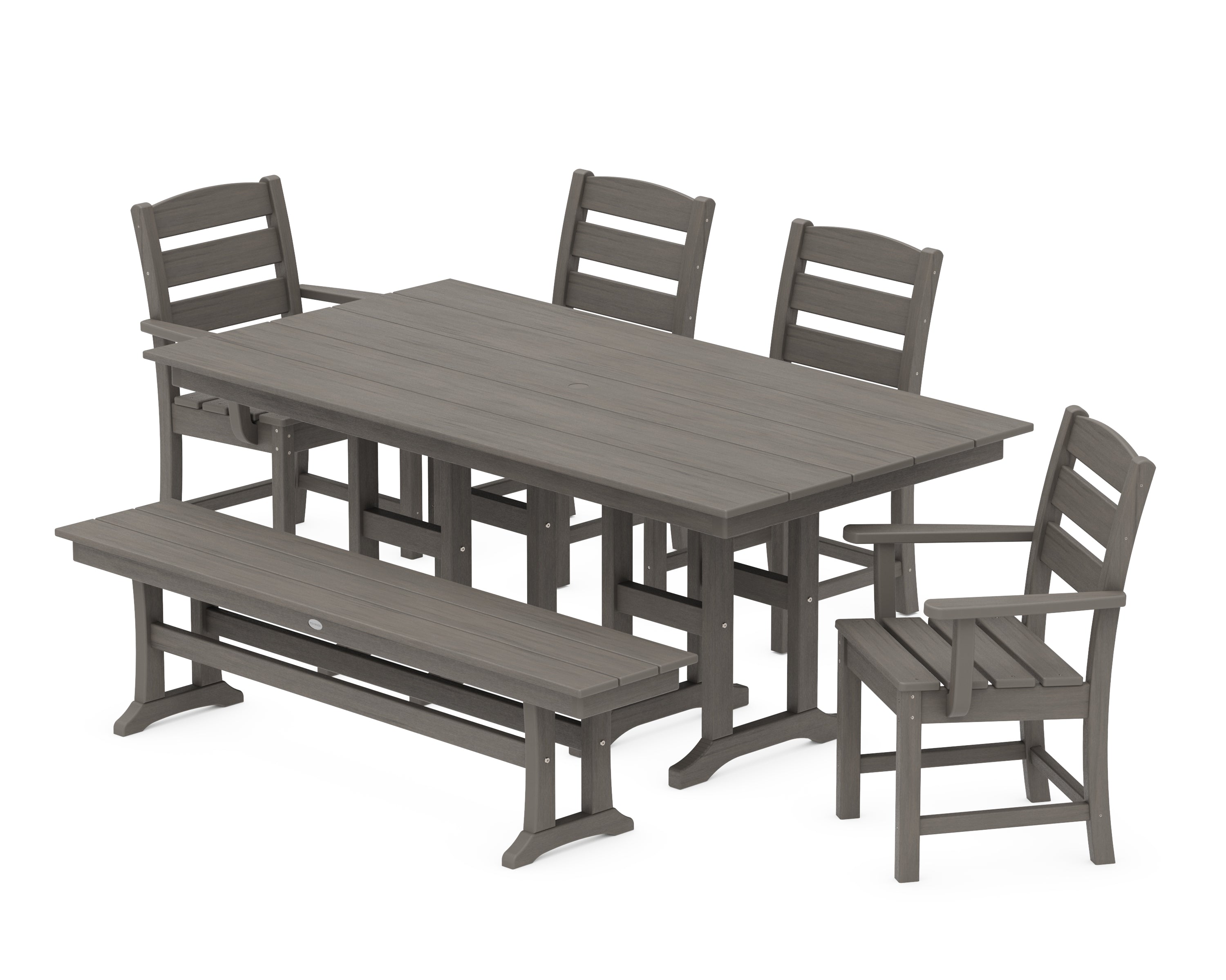 POLYWOOD Lakeside 6-Piece Farmhouse Dining Set with Bench in Driftwood