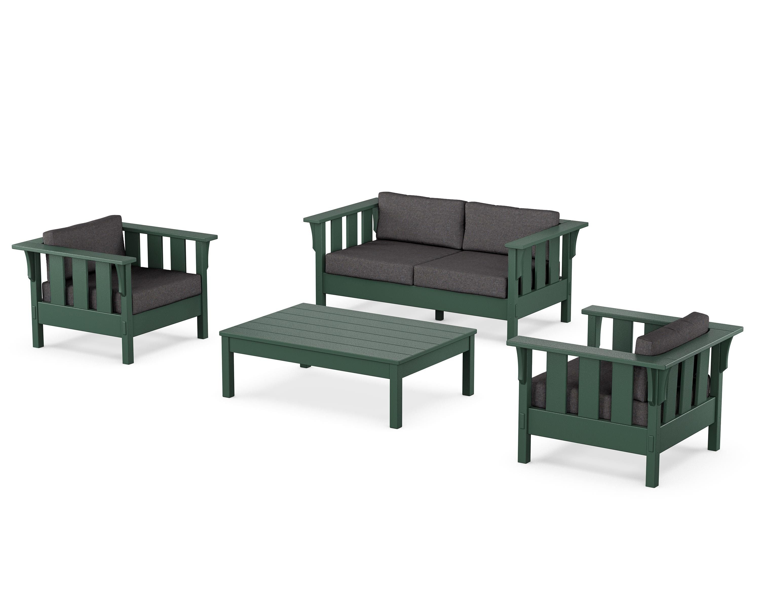 Martha Stewart by POLYWOOD Acadia 4-Piece Deep Seating Set with Loveseat in Green / Ash Charcoal