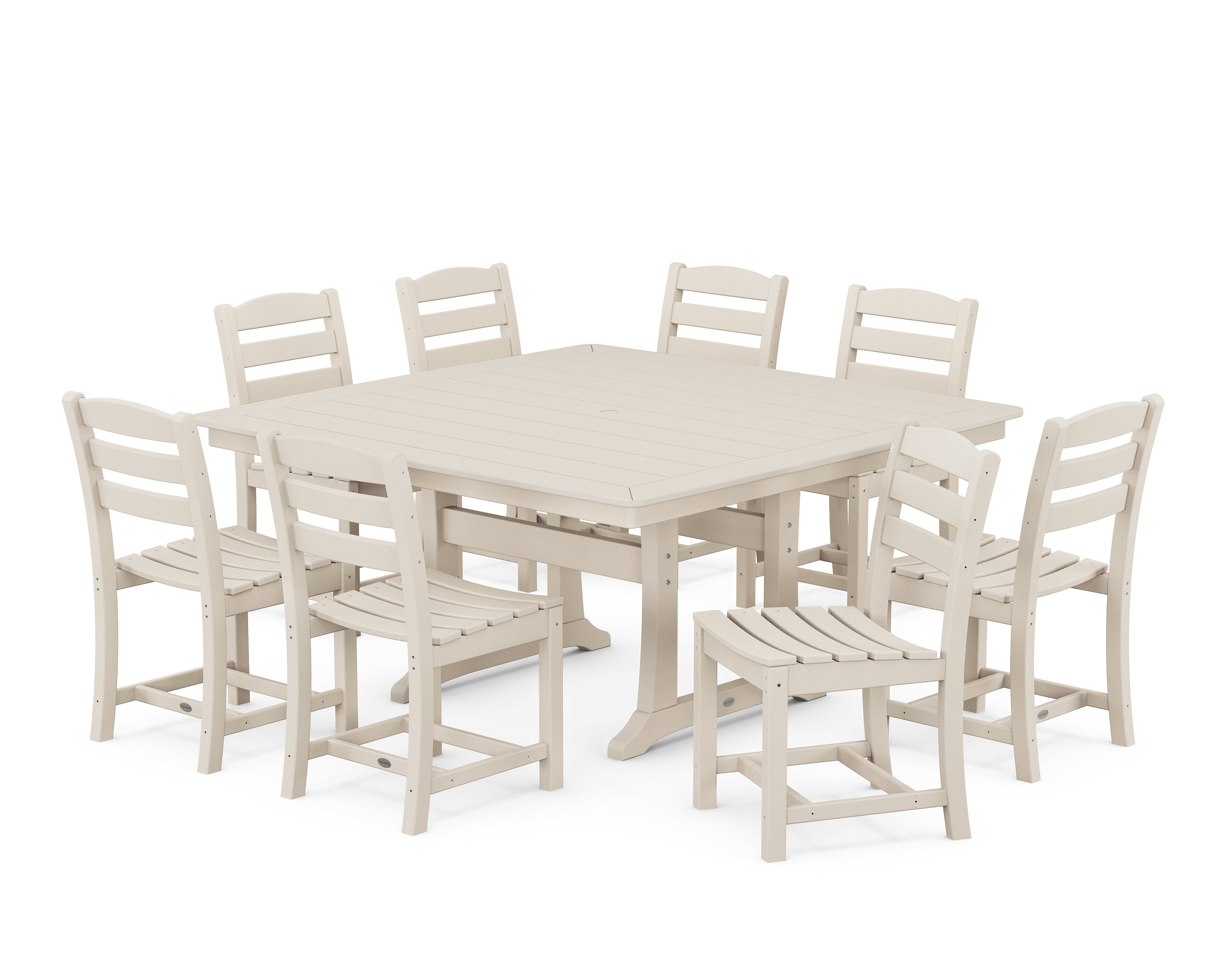 POLYWOOD La Casa Café 9-Piece Nautical Trestle Dining Set in Sand