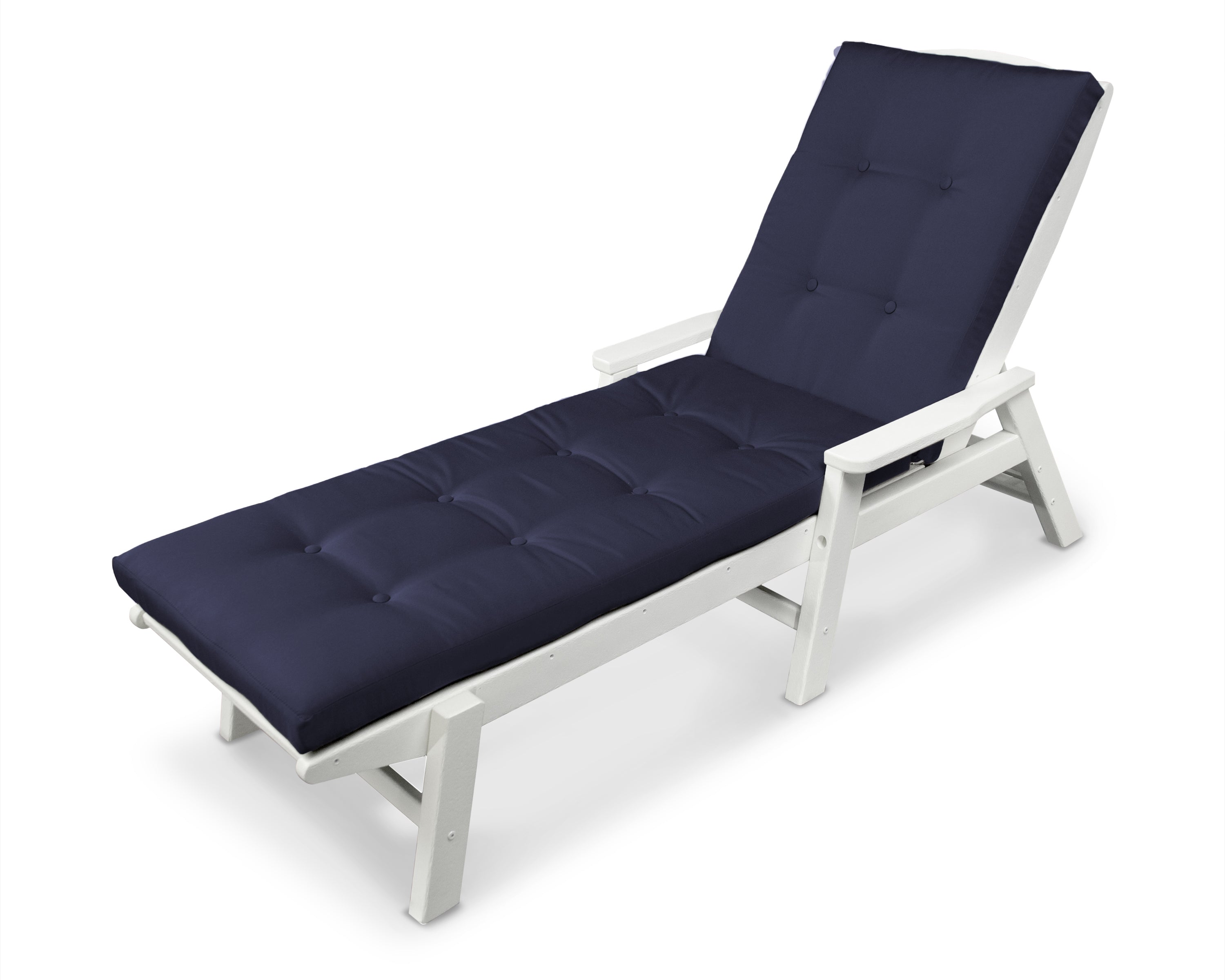 POLYWOOD® Nautical Chaise with Arms and Ateeva™ Luxe Cushion in White / Navy