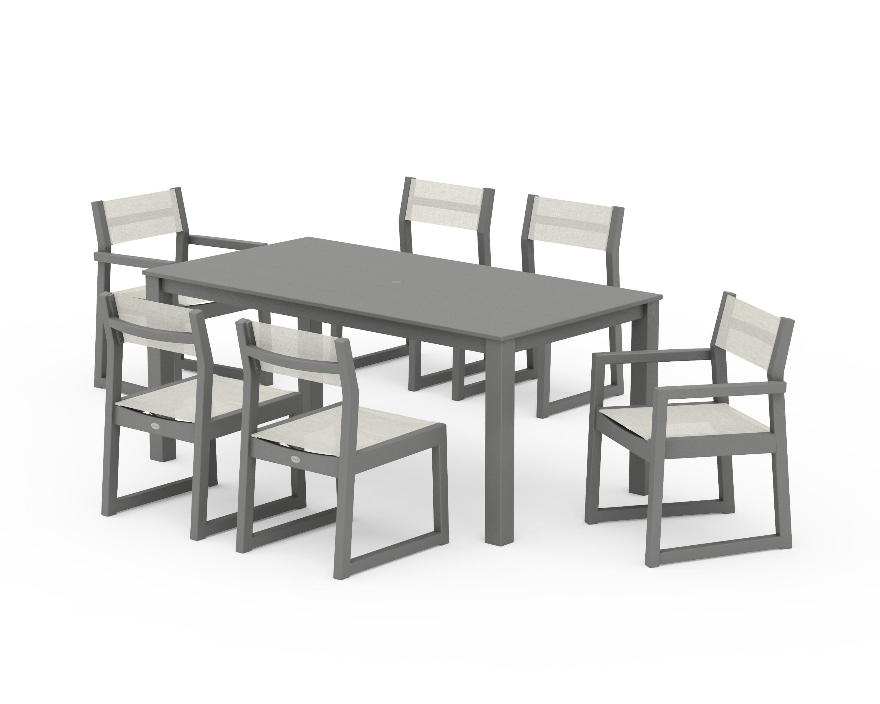 POLYWOOD EDGE Sling 7-Piece Parsons Dining Set in Slate Grey / Parchment Sling