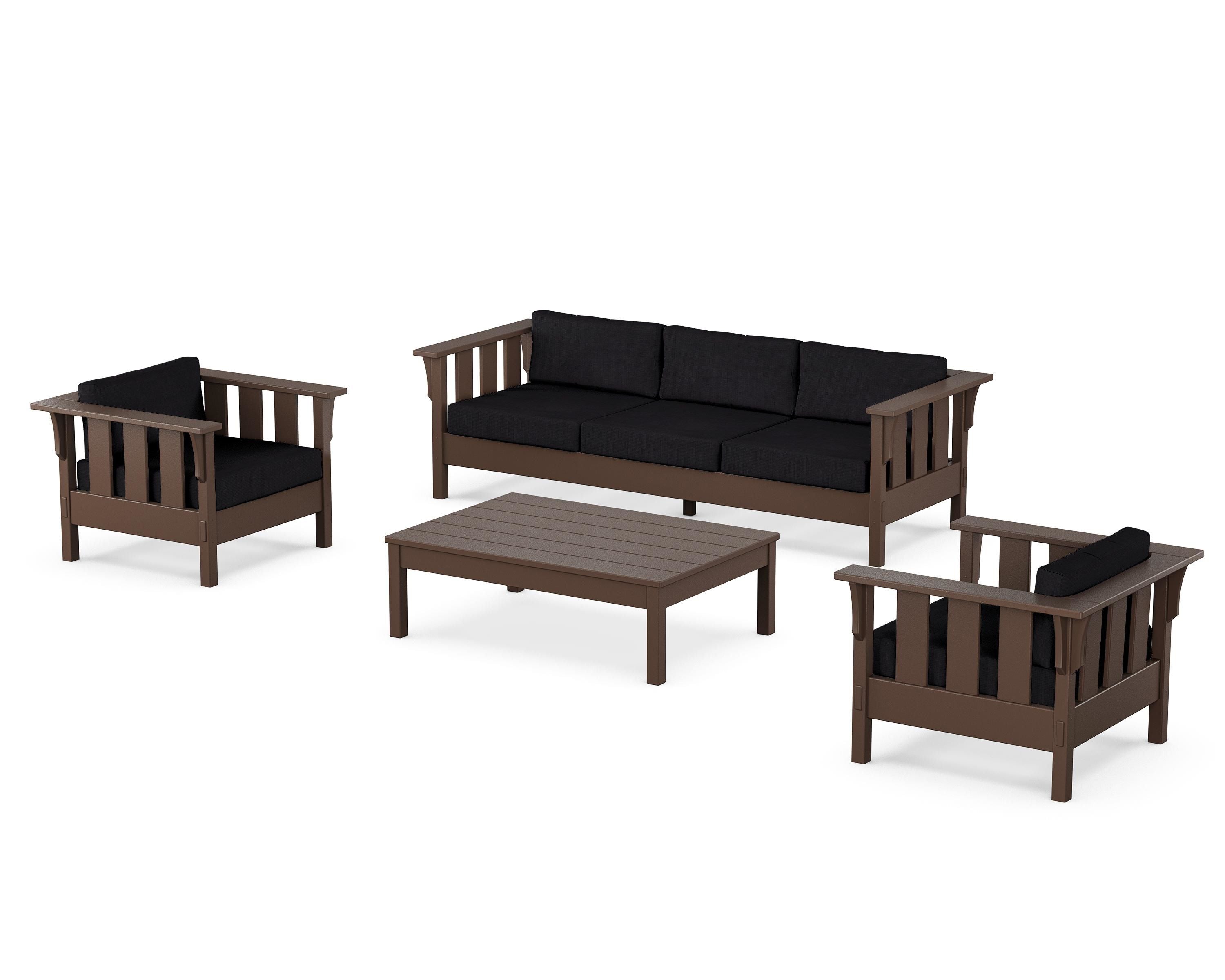 Martha Stewart by POLYWOOD Acadia 4-Piece Deep Seating Set with Sofa in Mahogany / Midnight Linen