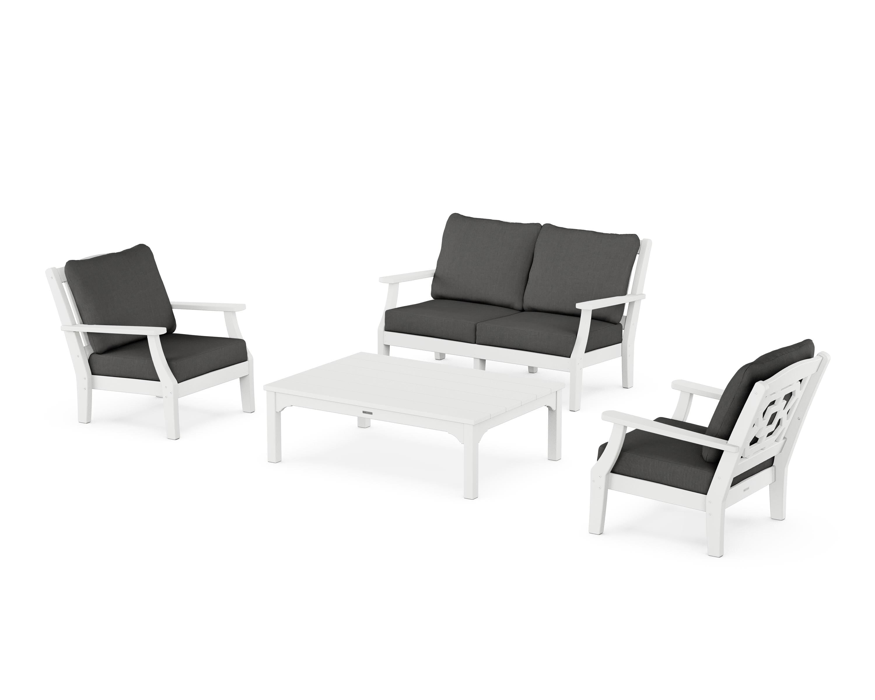 Martha Stewart by POLYWOOD Chinoiserie 4-Piece Deep Seating Set with Loveseat in White / Spectrum Carbon