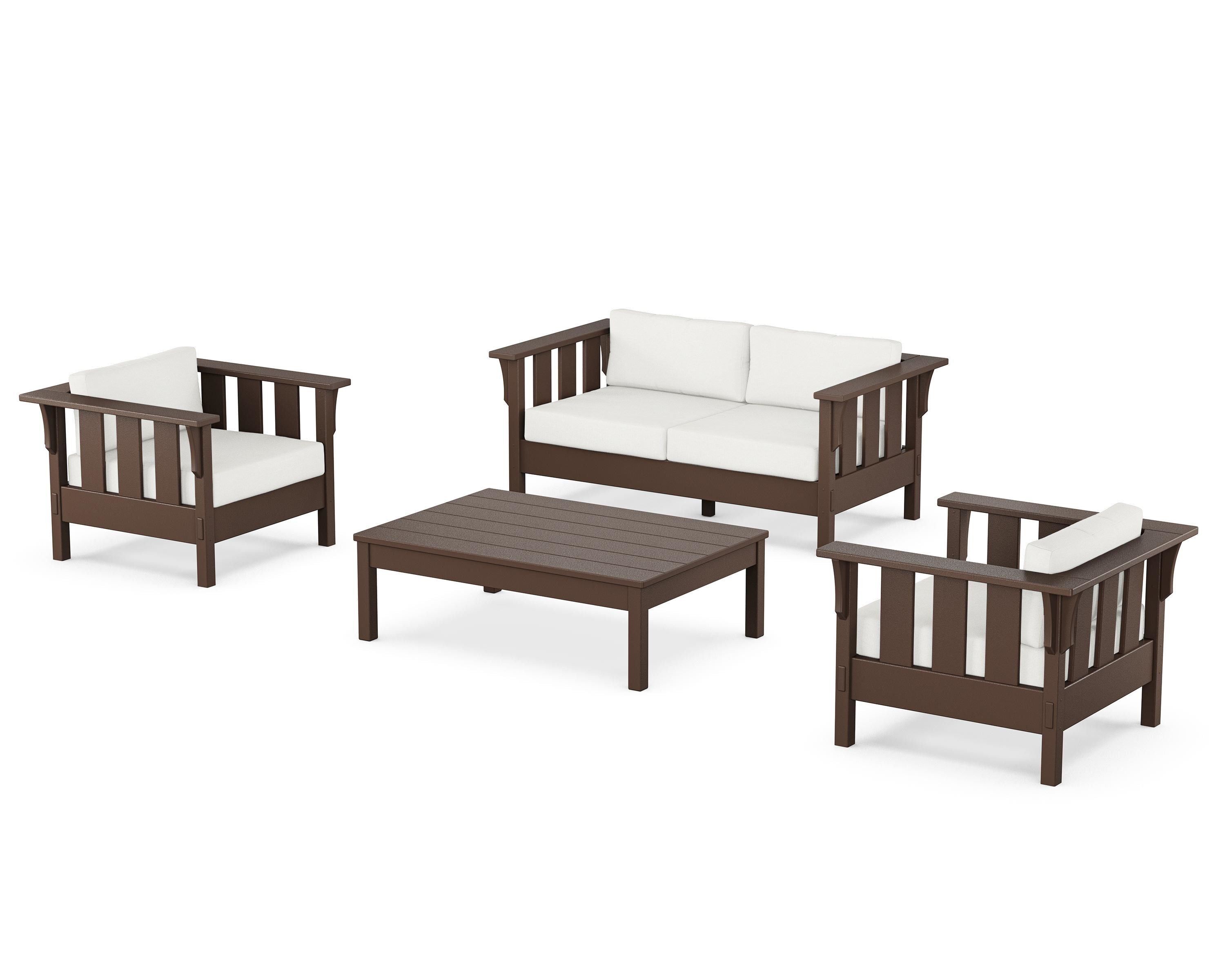 Martha Stewart by POLYWOOD Acadia 4-Piece Deep Seating Set with Loveseat in Mahogany / Natural Linen