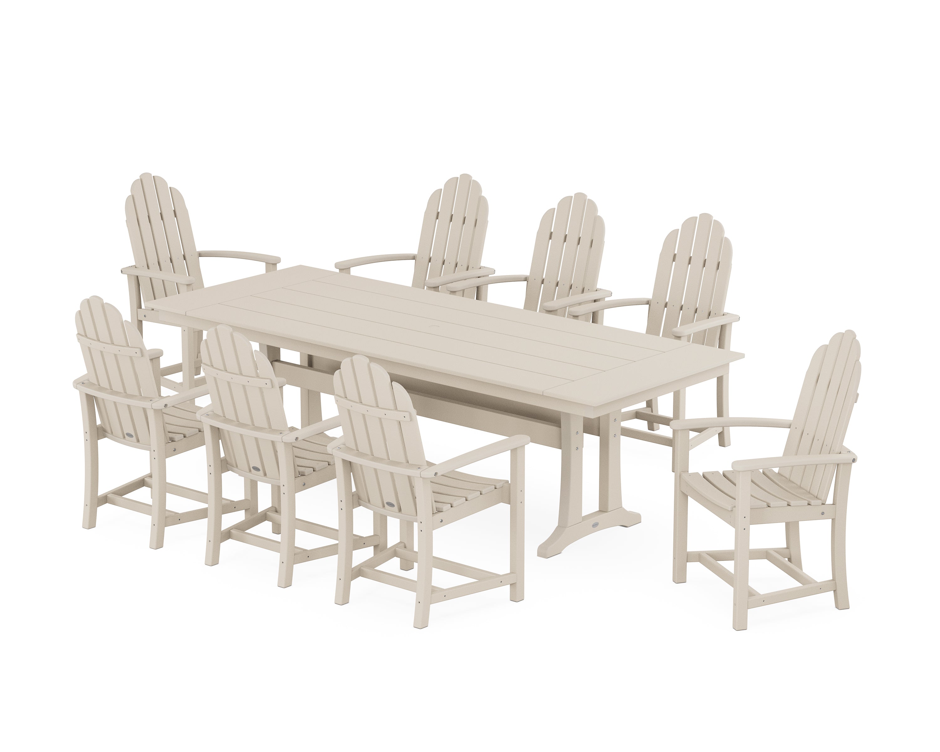 POLYWOOD® Classic Adirondack 9-Piece Farmhouse Dining Set with Trestle Legs in Sand