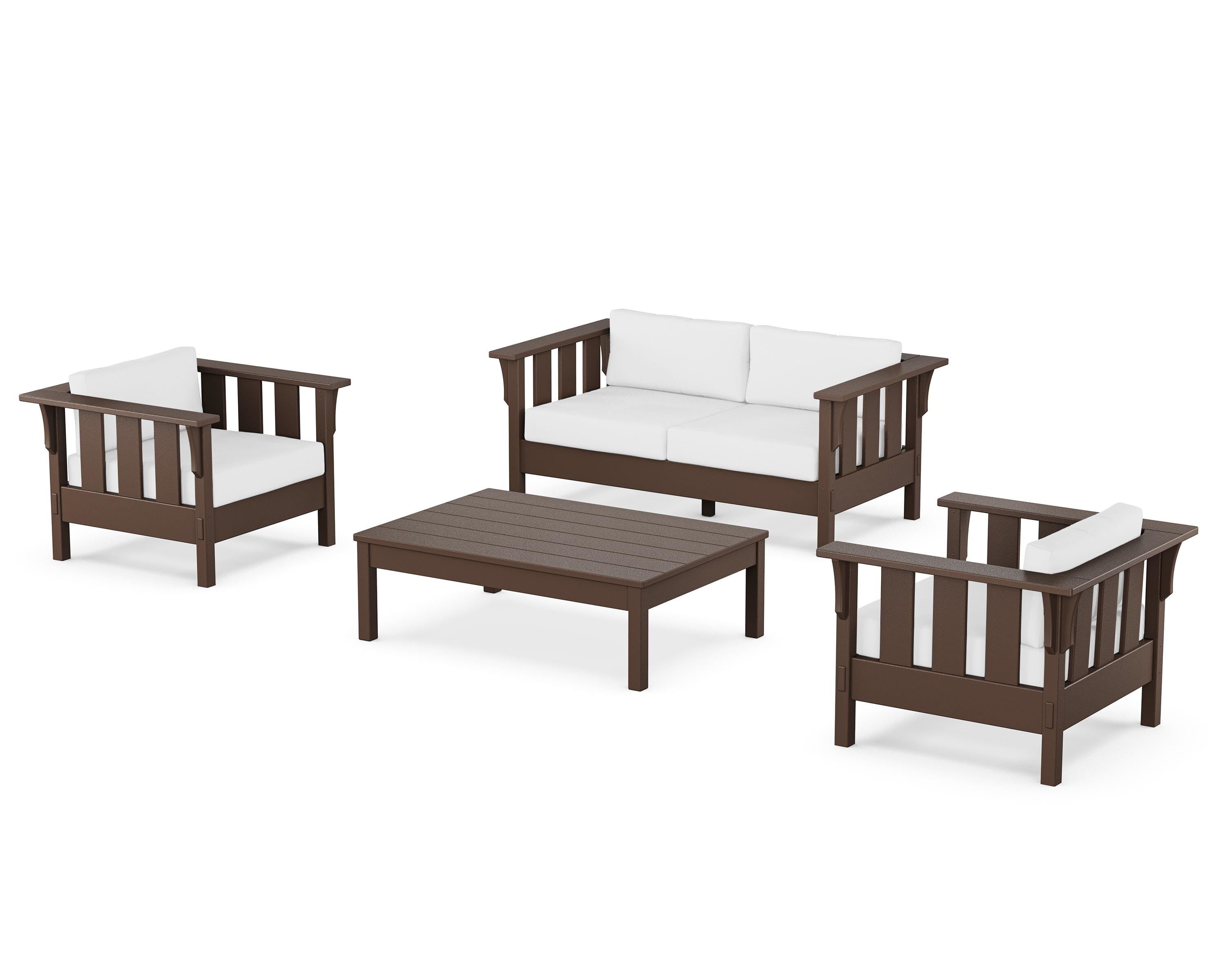 Martha Stewart by POLYWOOD Acadia 4-Piece Deep Seating Set with Loveseat in Mahogany / Natural