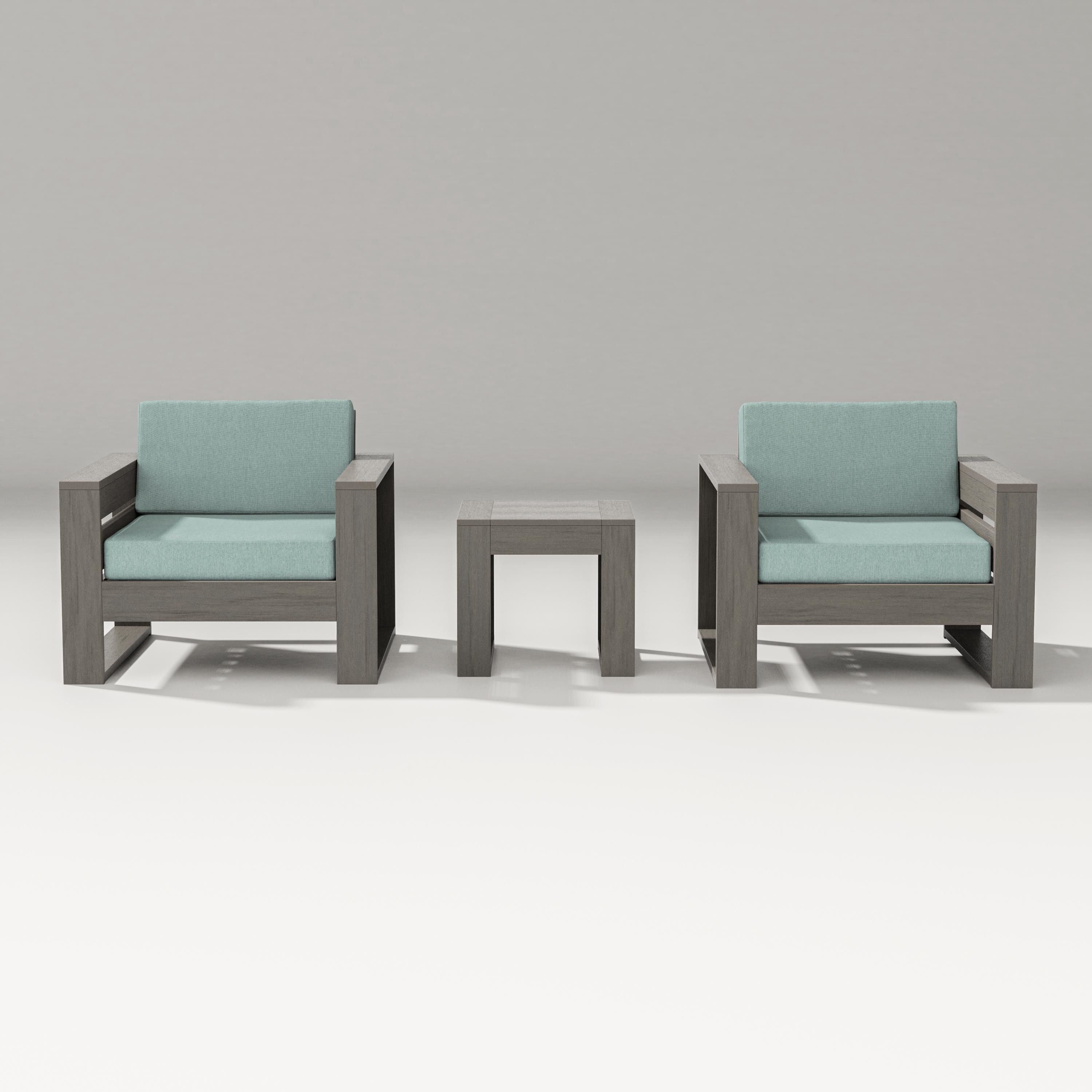 PW Designer Series Latitude 3-Piece Lounge Chair Set in Driftwood / Glacier Spa