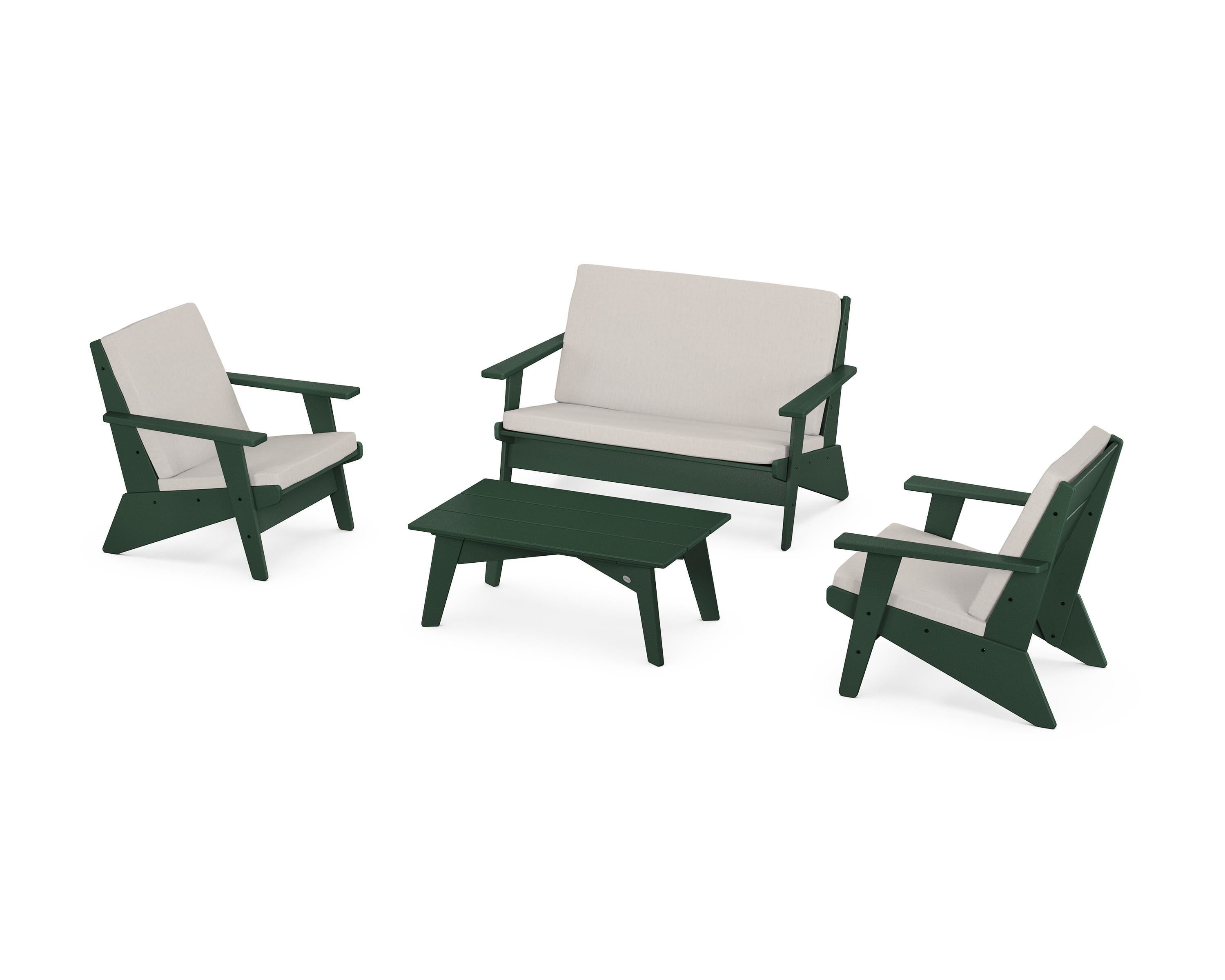 POLYWOOD Riviera Modern Lounge 4-Piece Set in Green / Cast Ash