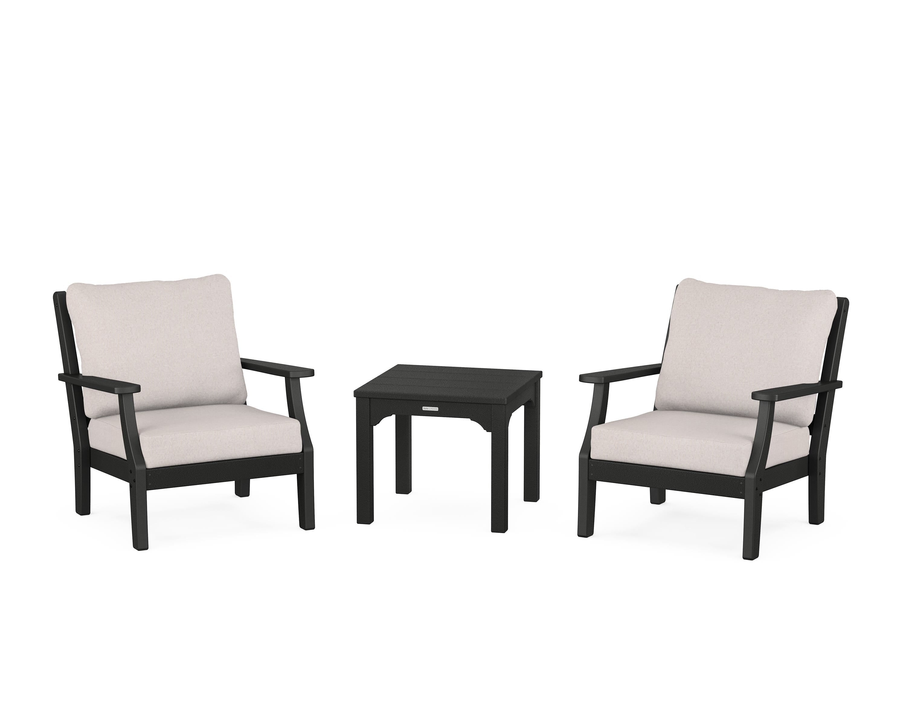Martha Stewart by POLYWOOD Chinoiserie 3-Piece Deep Seating Set in Black / Dune Burlap