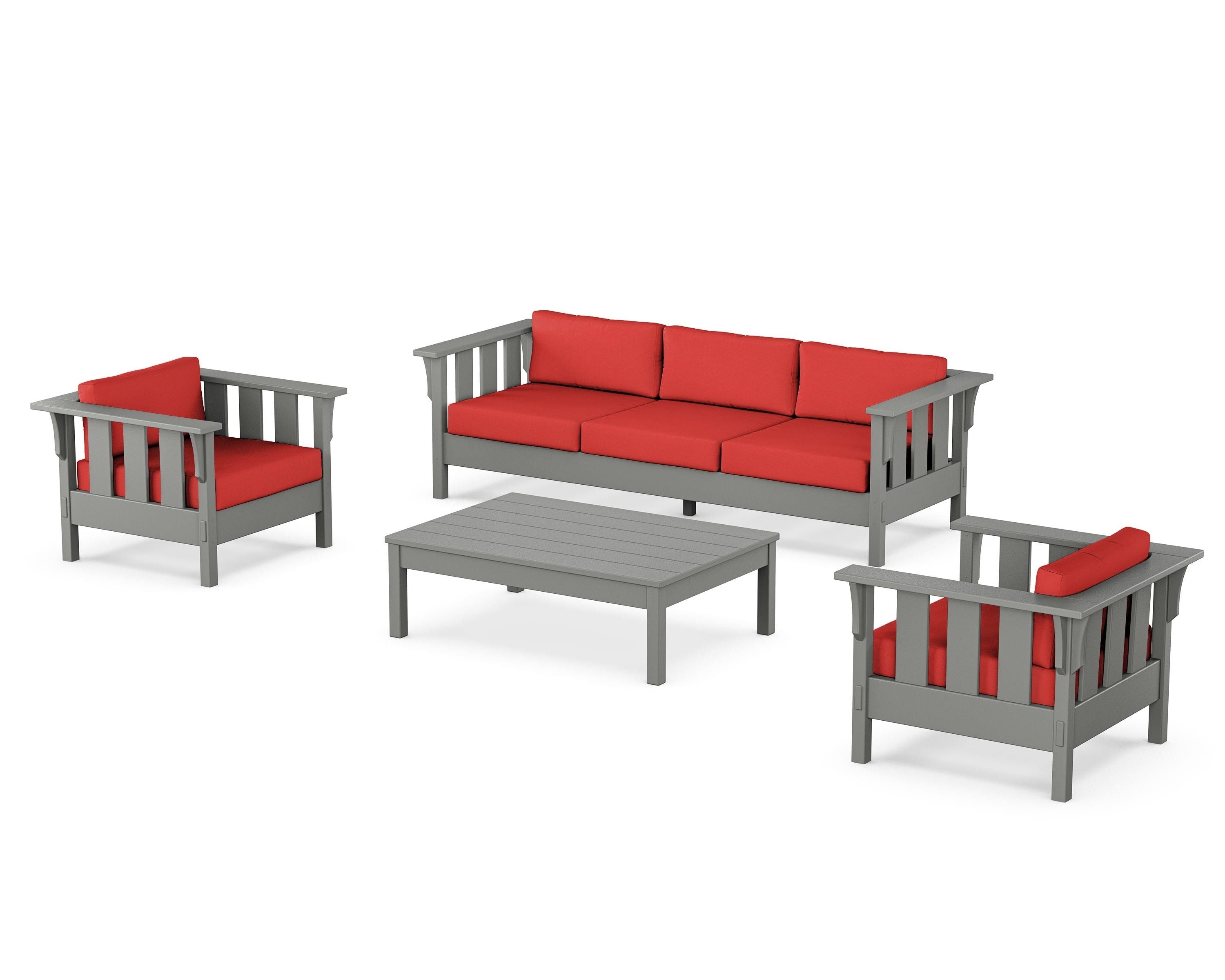 Martha Stewart by POLYWOOD Acadia 4-Piece Deep Seating Set with Sofa in Slate Grey / Crimson Linen