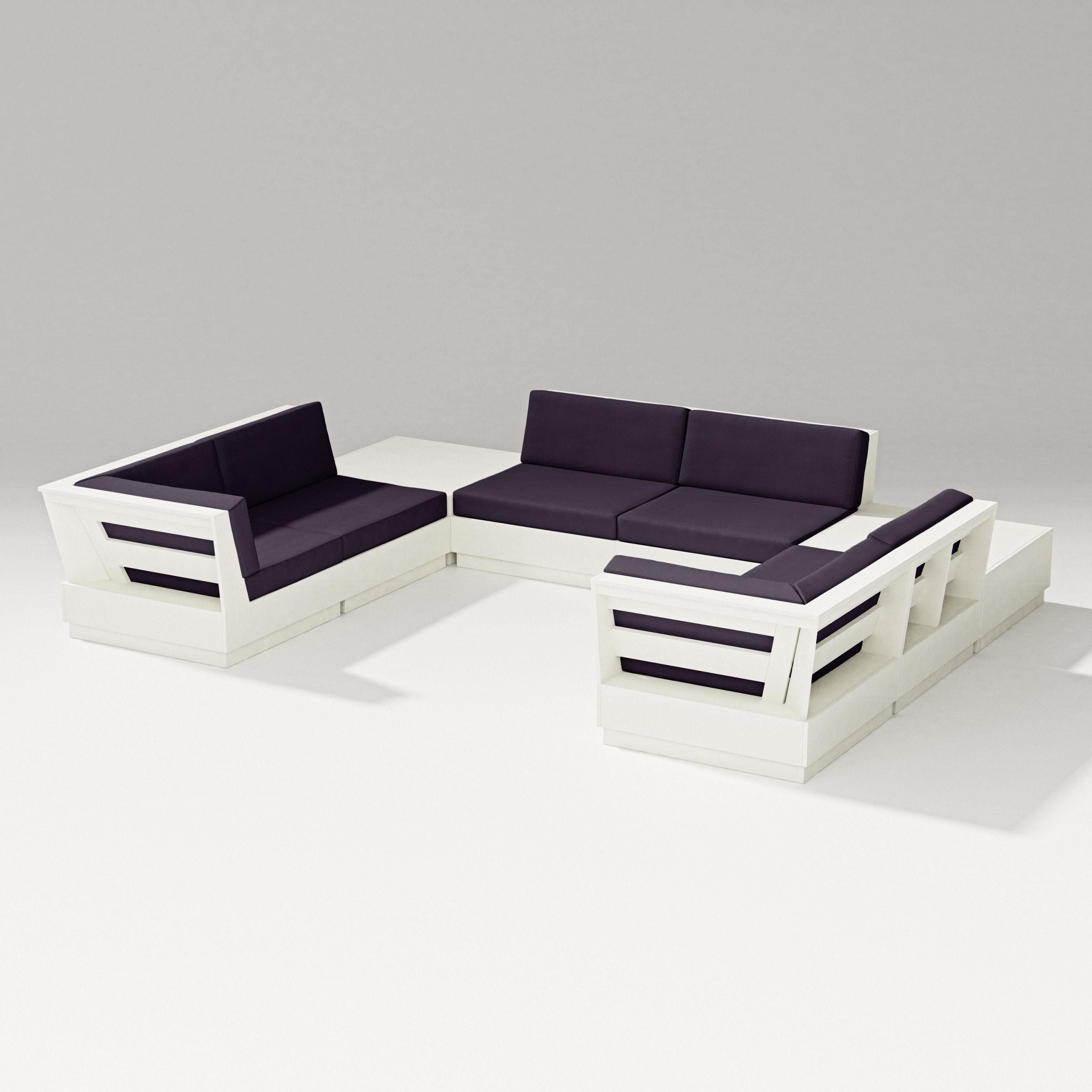 PW Designer Series Elevate 8-Piece U-Shaped Sectional in Vintage White / Navy Linen
