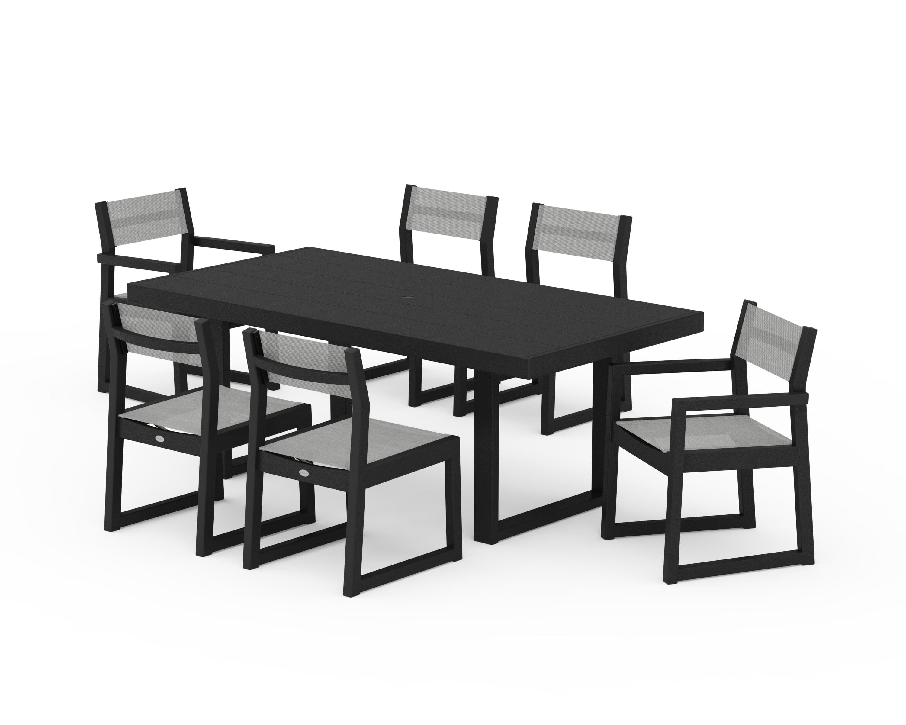 POLYWOOD EDGE Sling 7-Piece Dining Set in Black / Metallic Sling