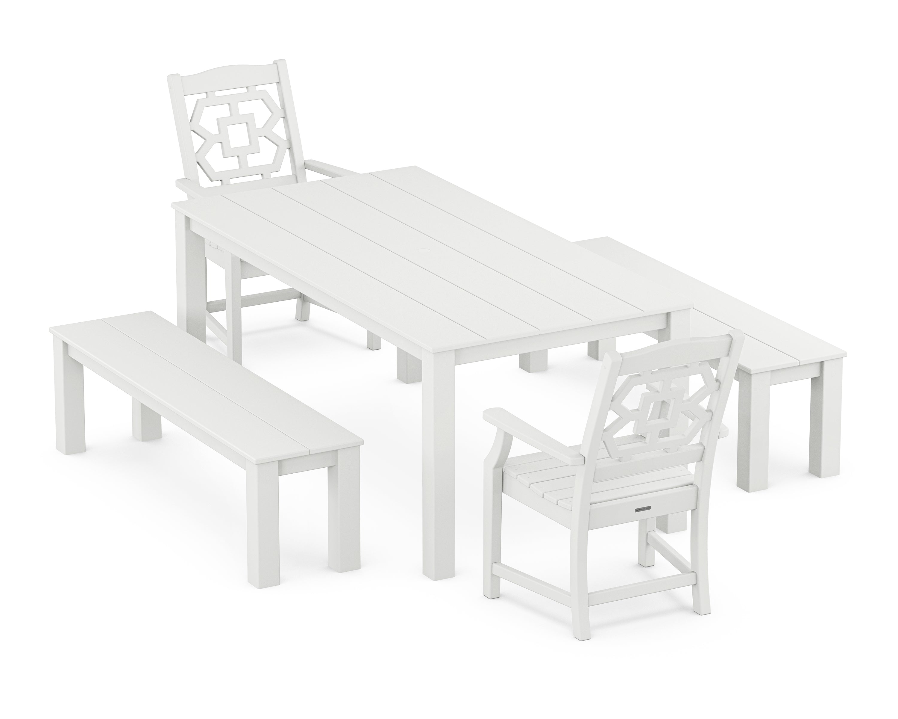 Martha Stewart by POLYWOOD® Chinoiserie 5-Piece Parsons Dining Set with Benches in White