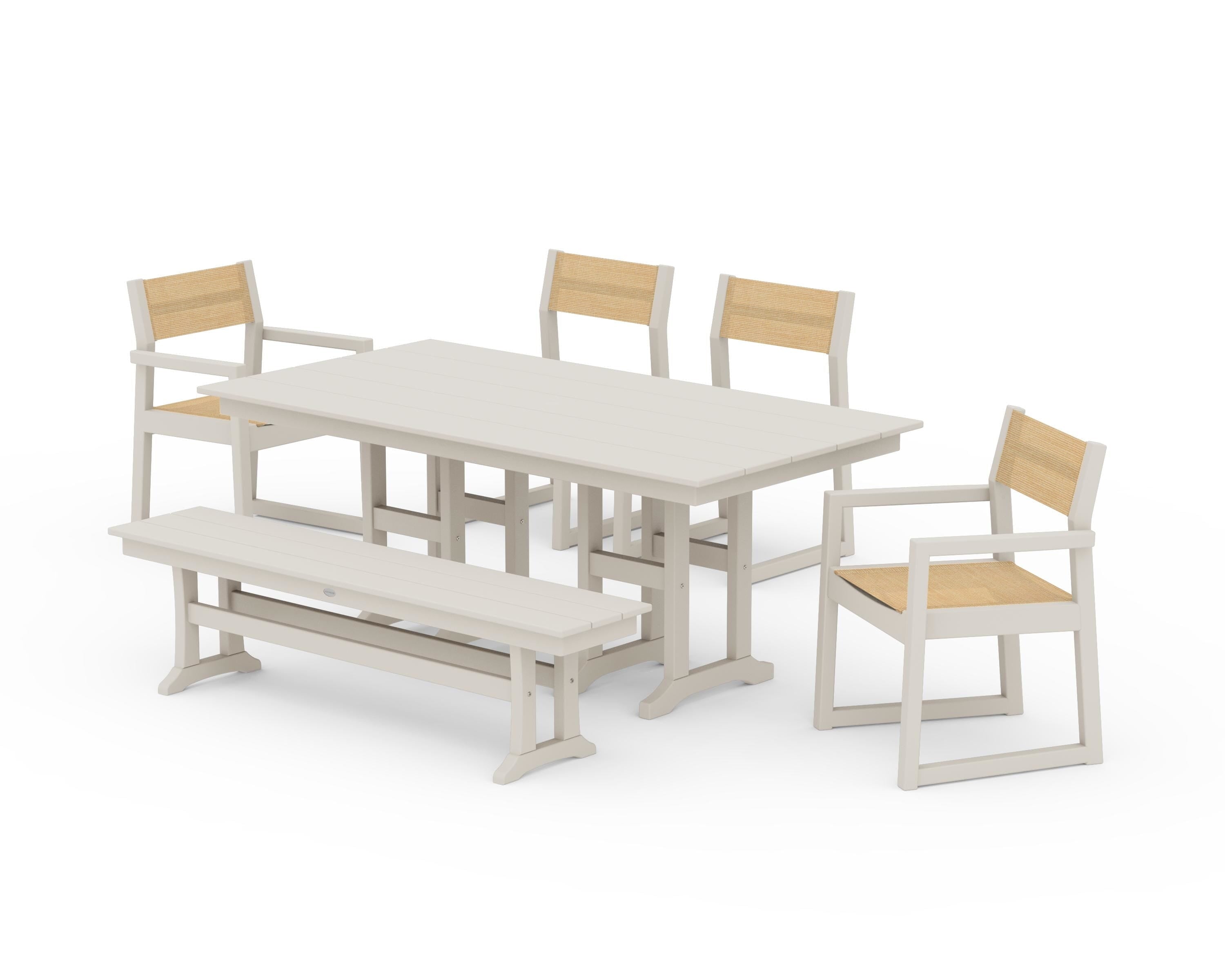 POLYWOOD EDGE Sling 6-Piece Farmhouse Dining Set in Sand / Dupioni Apricot Sling
