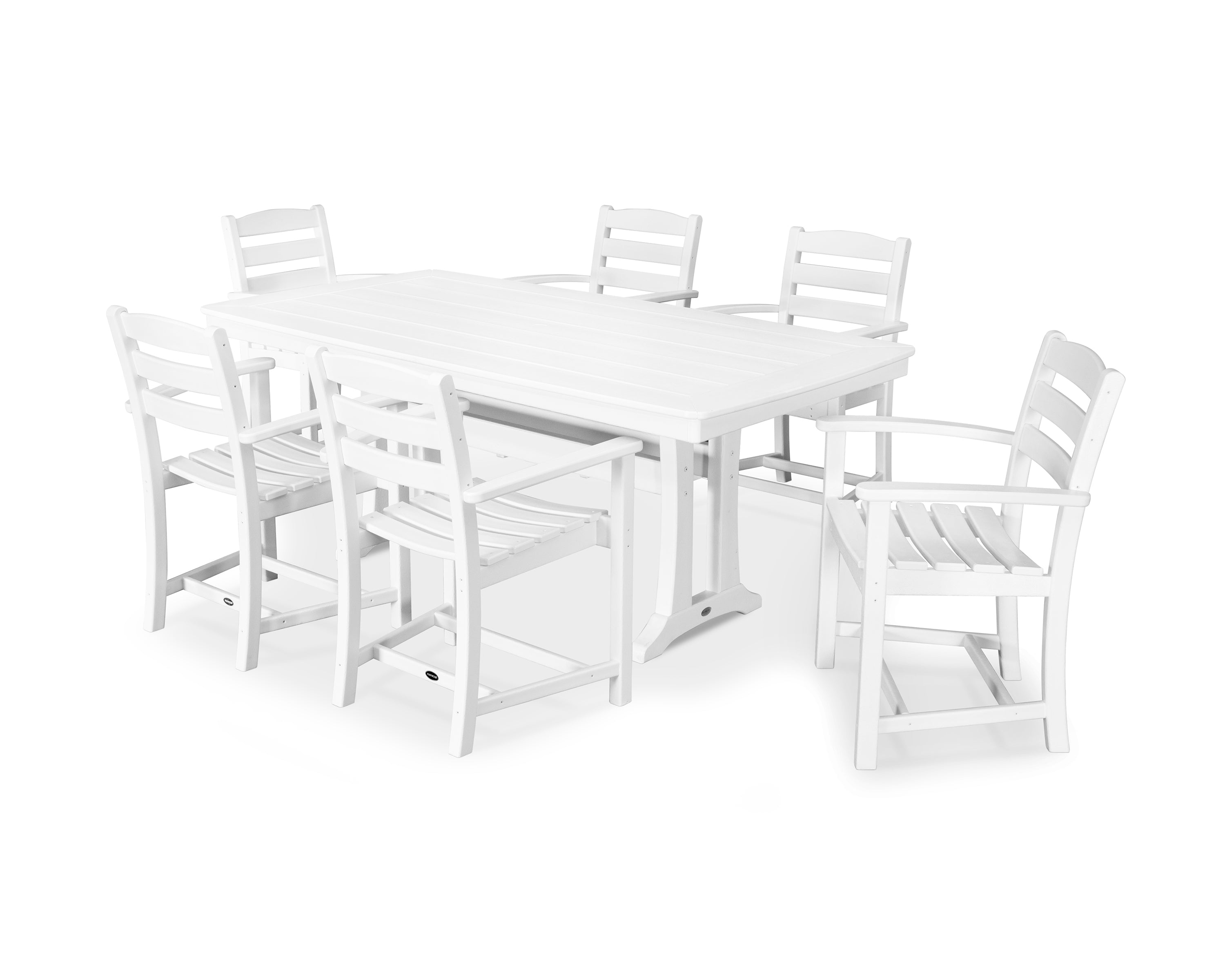 POLYWOOD La Casa Café 7-Piece Arm Chair Dining Set with Trestle Legs in White