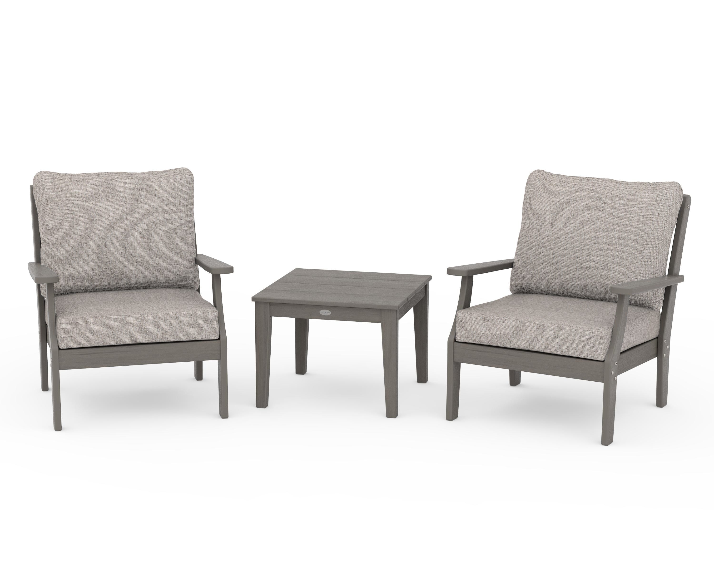 POLYWOOD Braxton 3-Piece Deep Seating Set in Driftwood / Weathered Tweed