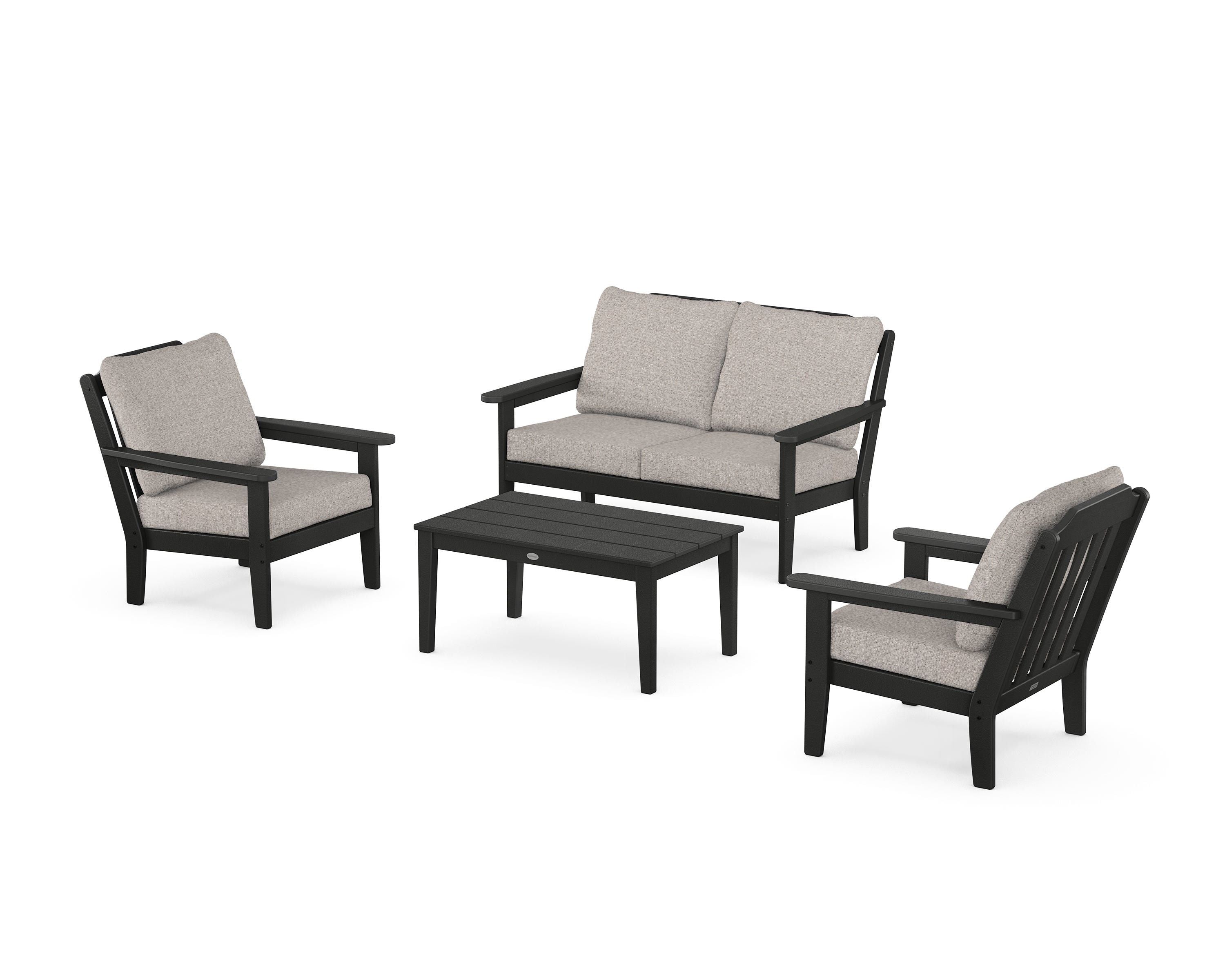 Country Living Cottage 4-Piece Deep Seating Set with Loveseat in Black / Weathered Tweed
