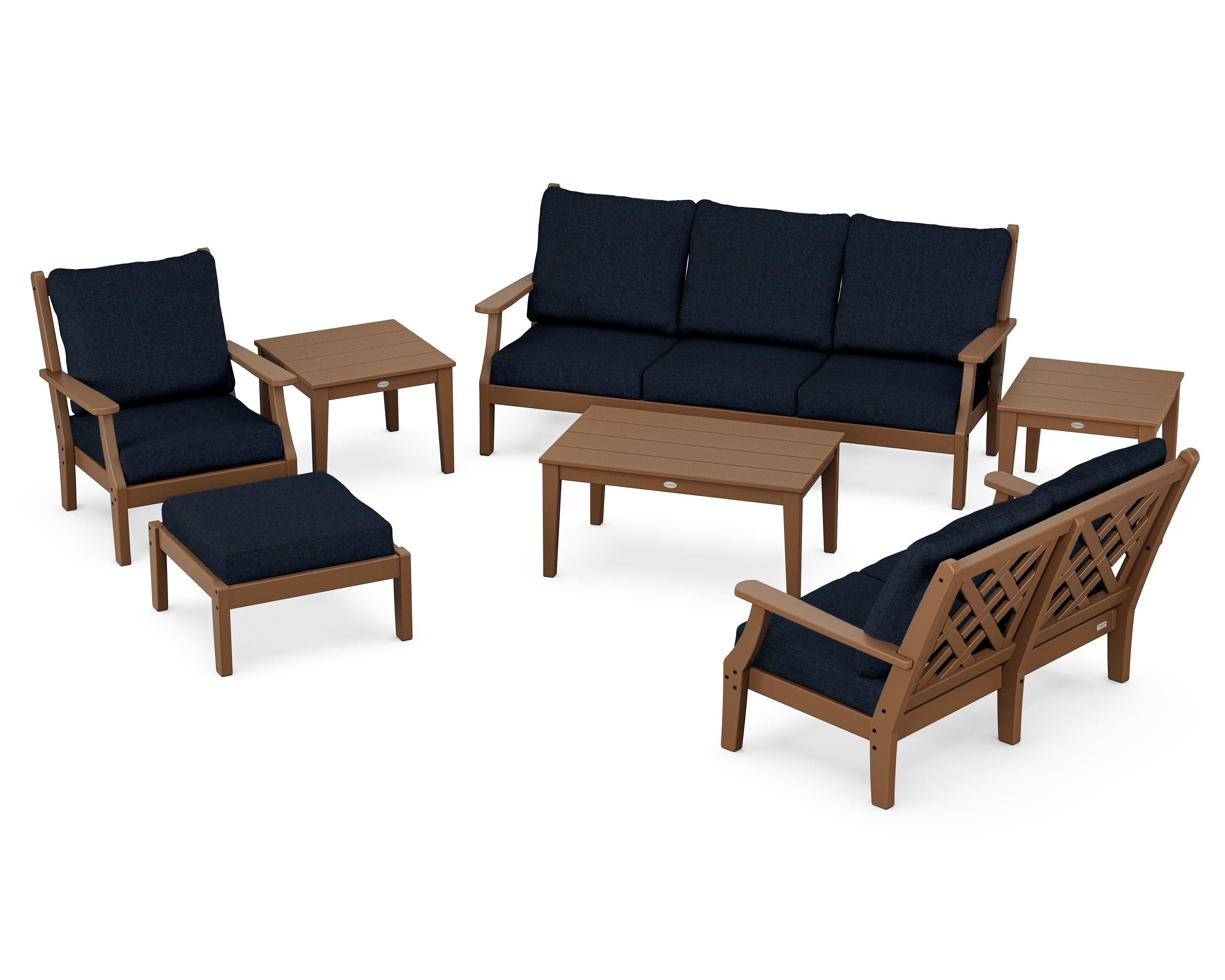 Country Living Wovendale 7-Piece Deep Seating Set in Teak / Marine Indigo