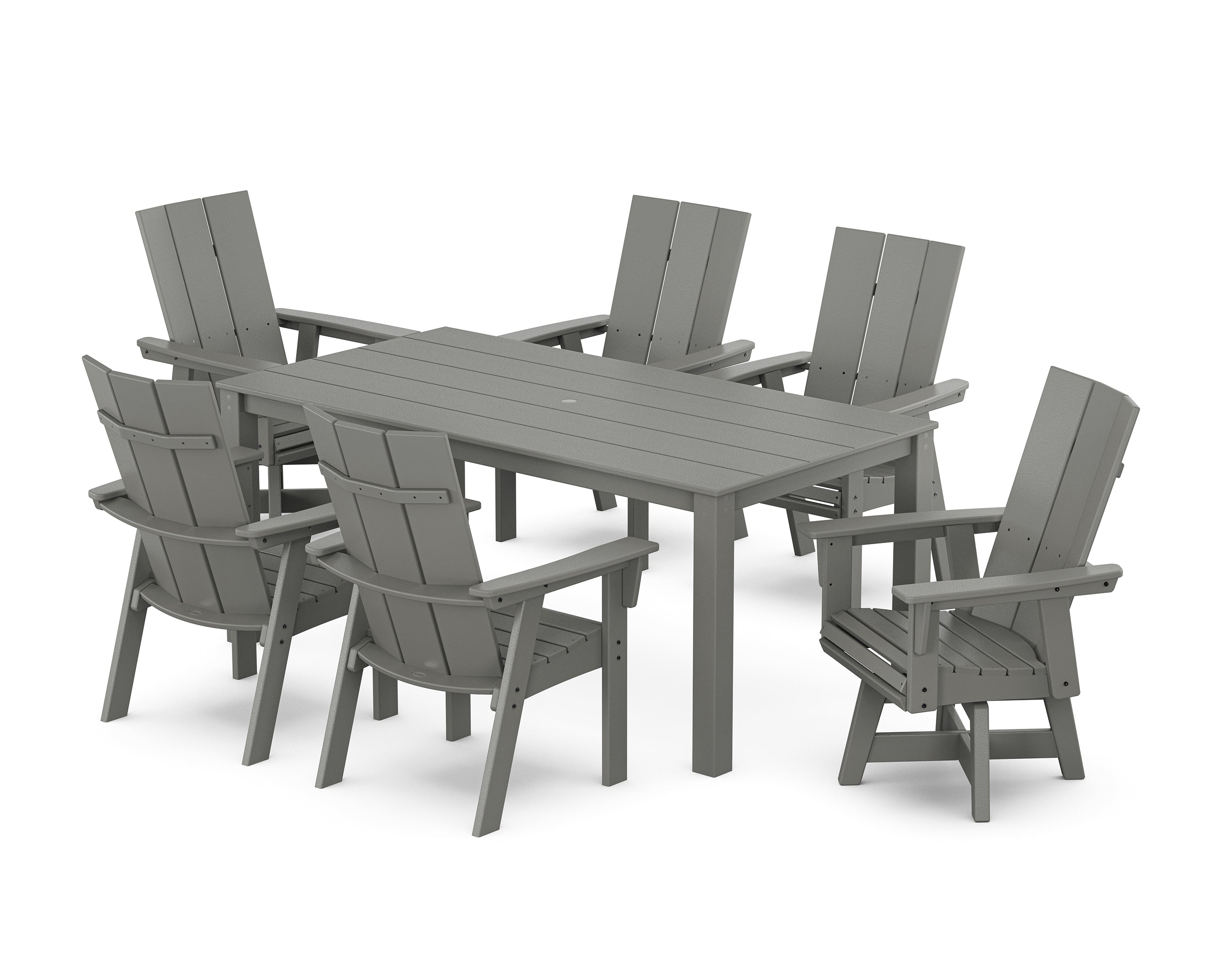 POLYWOOD® Modern Curveback Adirondack 7-Piece Parsons Swivel Dining Set in Slate Grey