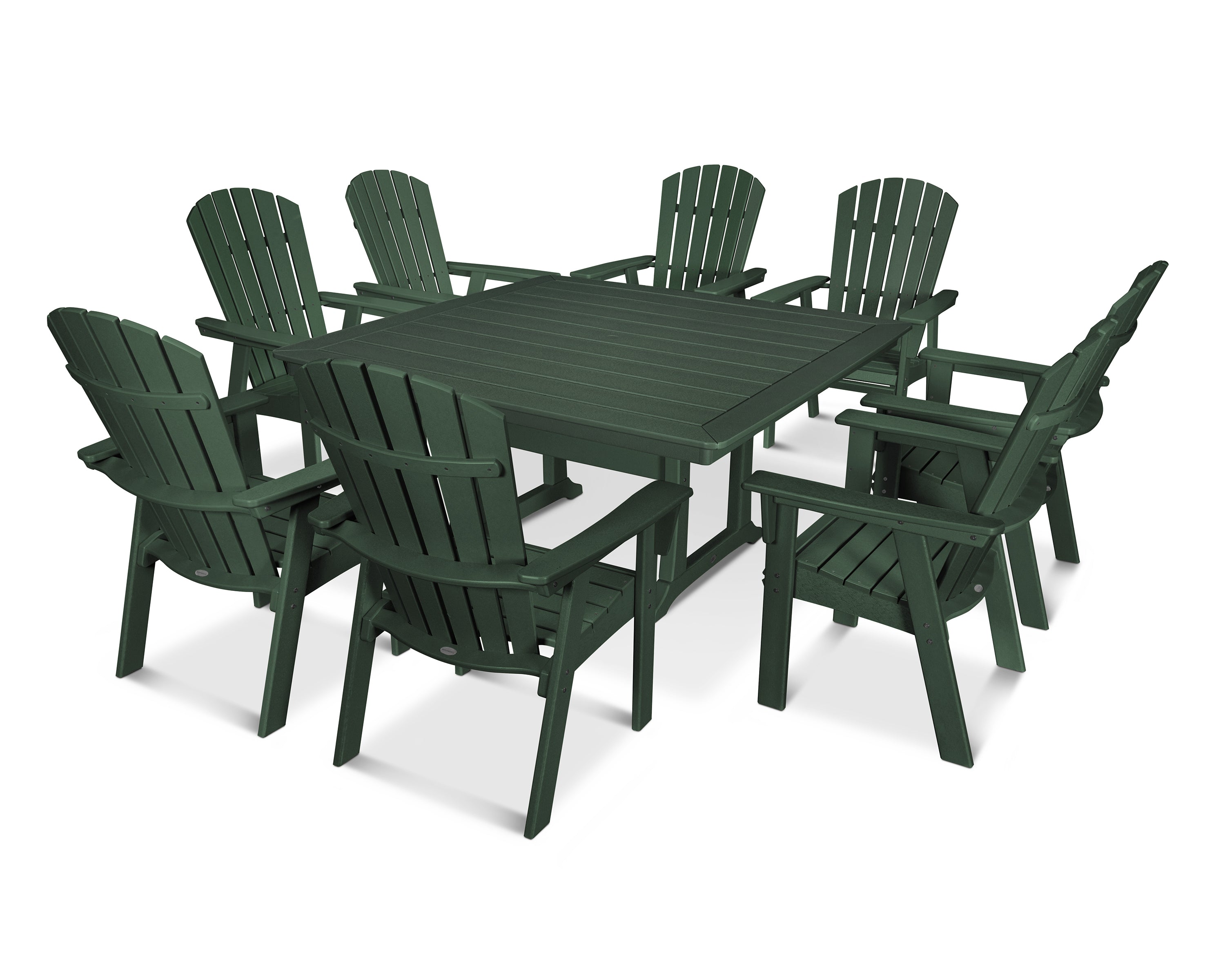 POLYWOOD® Nautical Adirondack 9-Piece Trestle Dining Set in Green