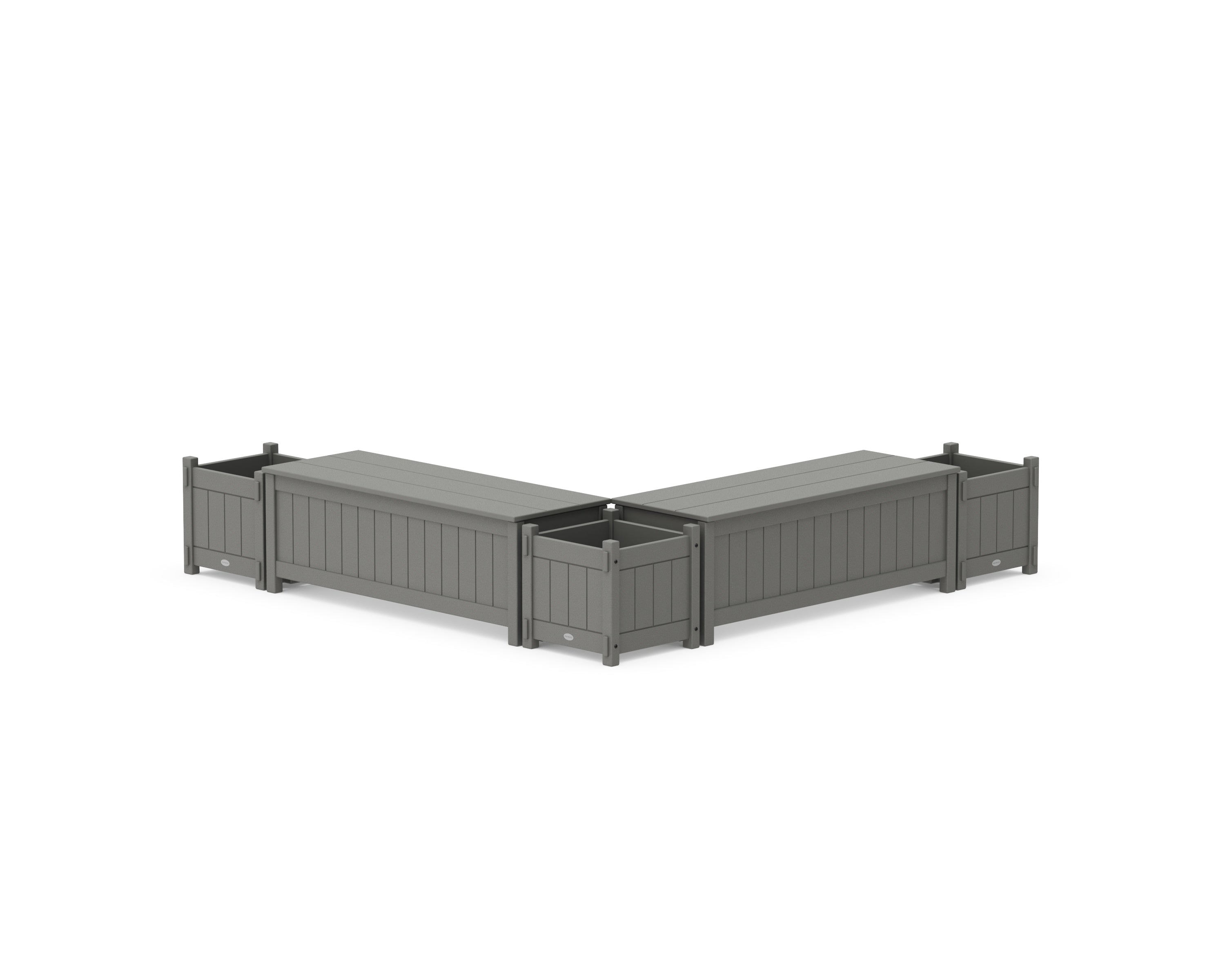 POLYWOOD 48" Vineyard L- Shaped Planter Storage Bench Corner Set in Slate Grey