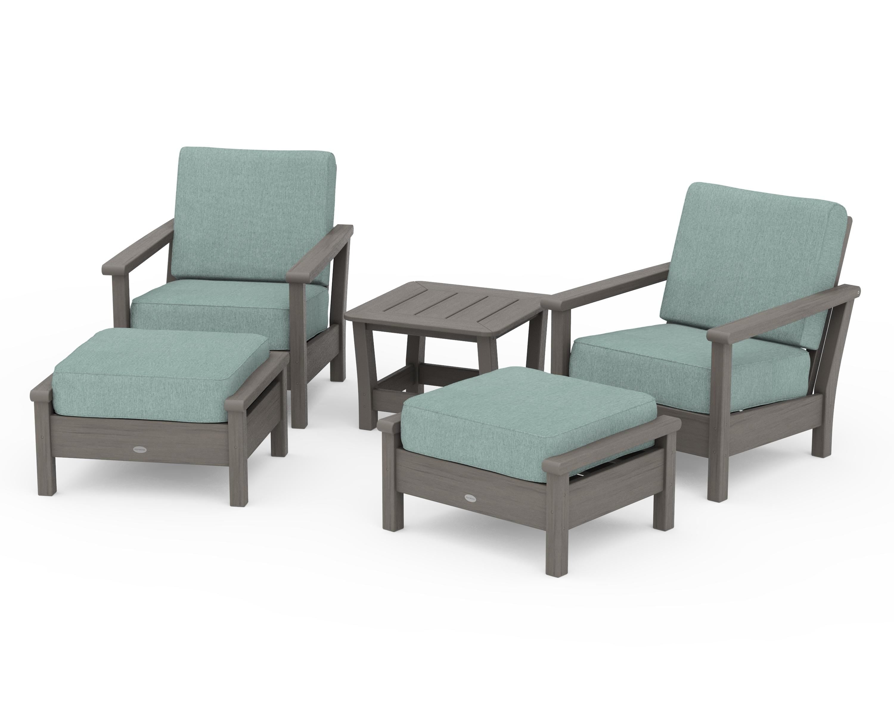 POLYWOOD Harbour 5-Piece Deep Seating Chair Set in Driftwood / Glacier Spa
