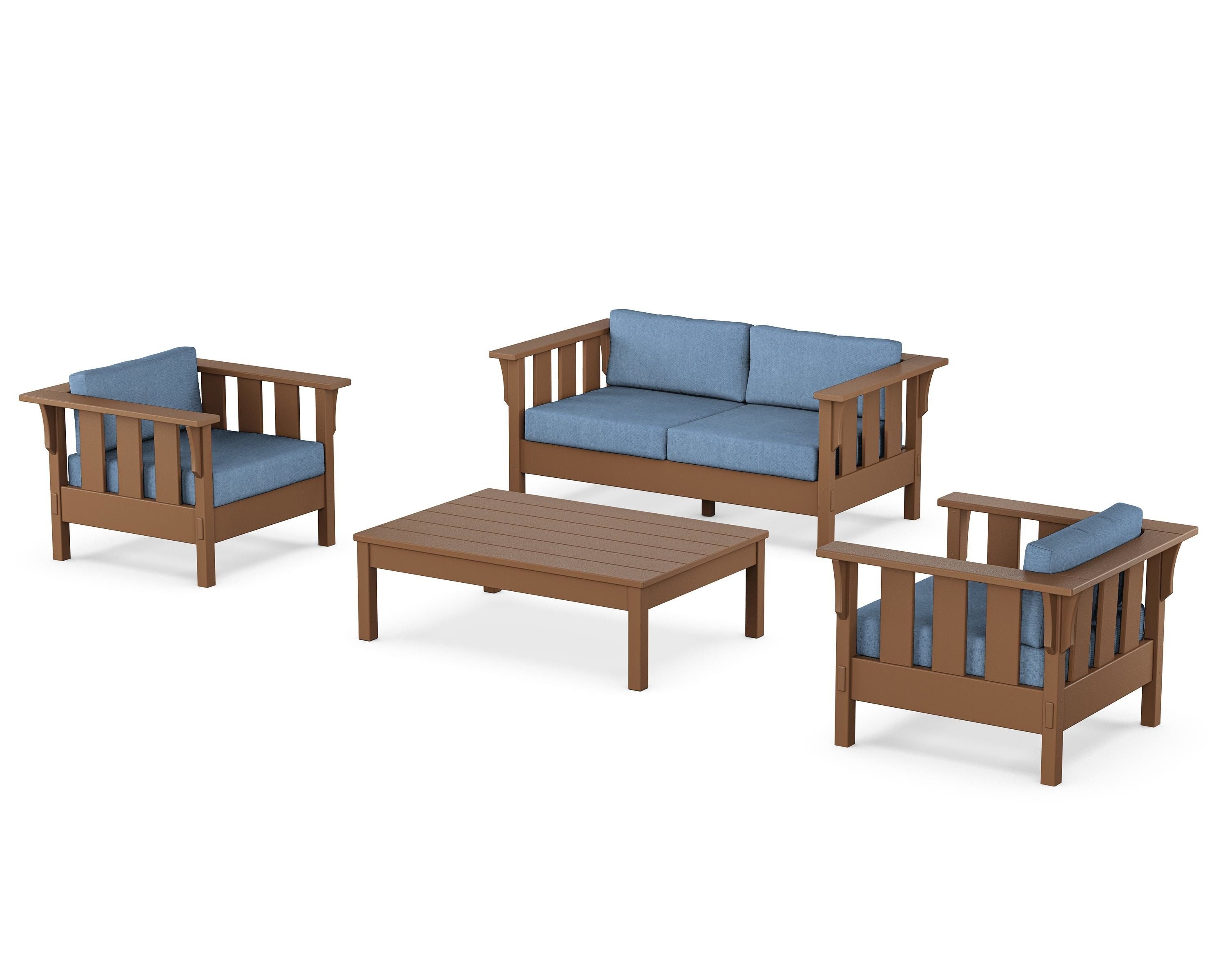 Martha Stewart by POLYWOOD Acadia 4-Piece Deep Seating Set with Loveseat in Teak / Sky Blue