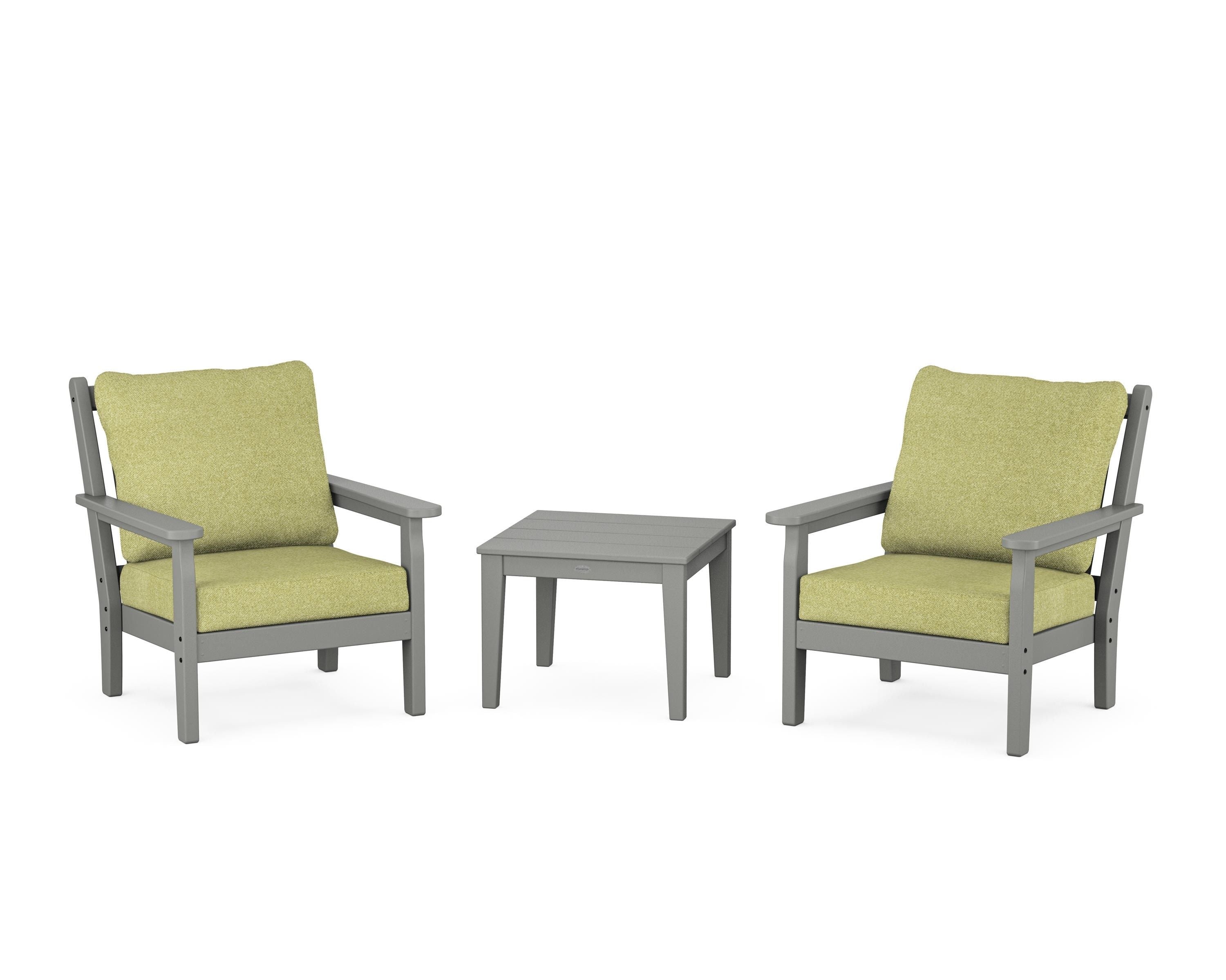 POLYWOOD Chippendale 3-Piece Deep Seating Set in Slate Grey / Chartreuse Boucle