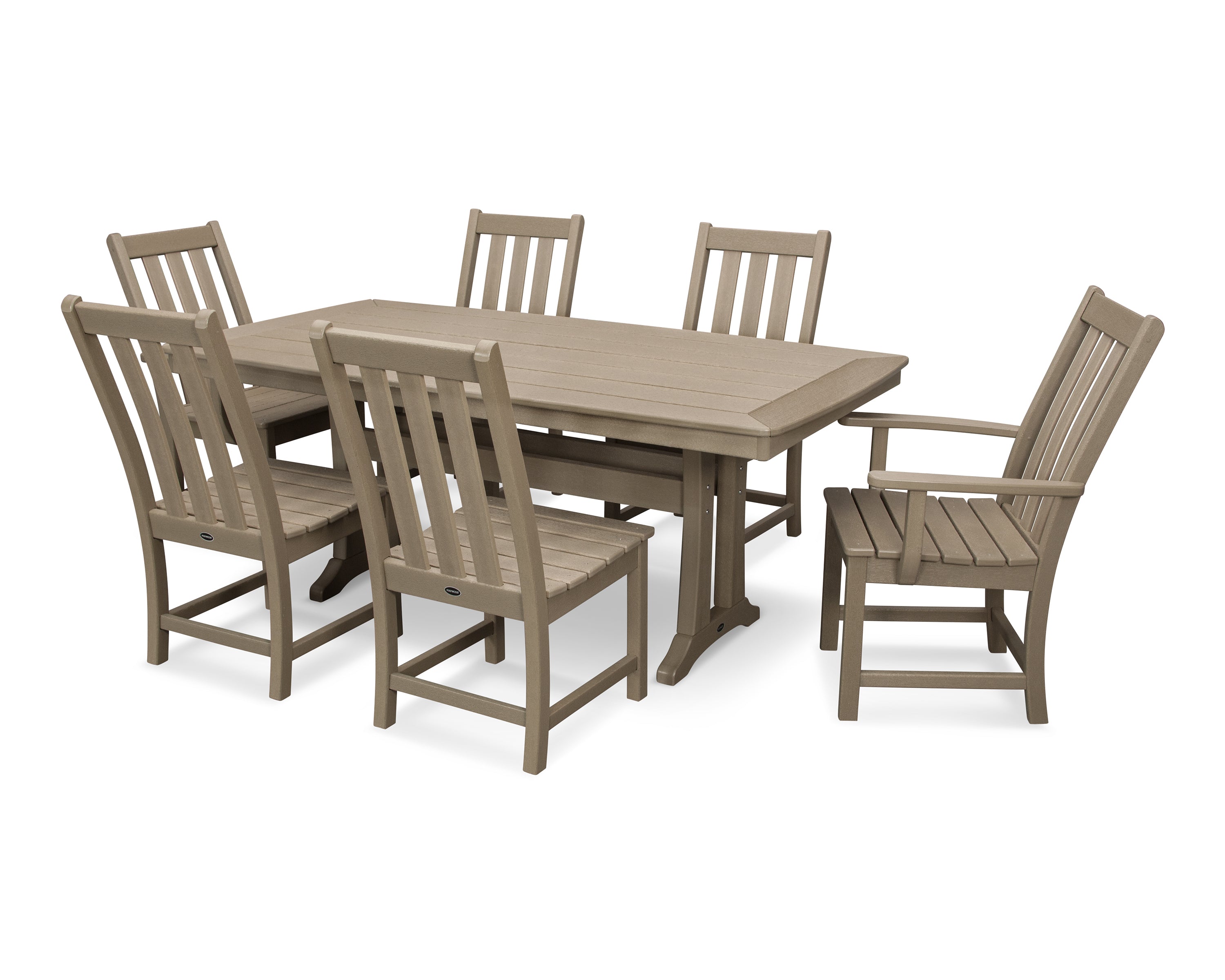 POLYWOOD® Vineyard 7-Piece Dining Set with Trestle Legs in Vintage Sahara