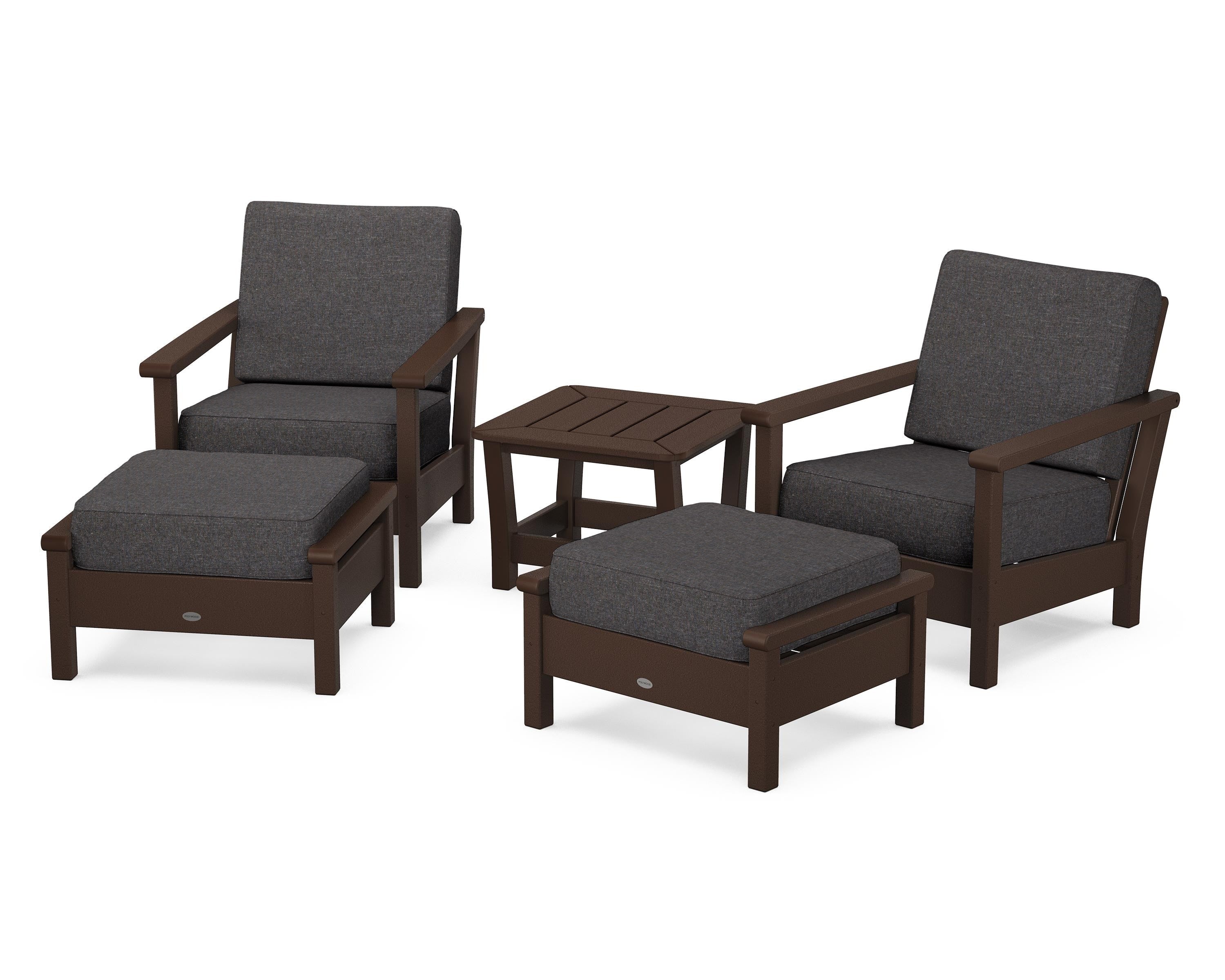 POLYWOOD Harbour 5-Piece Deep Seating Chair Set in Mahogany / Ash Charcoal
